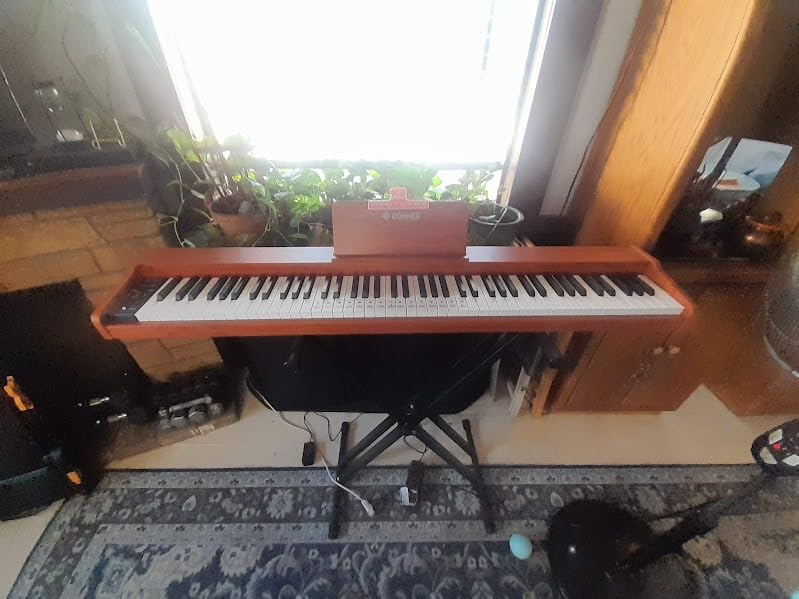 Donner DEP-1S Piano Keyboard 88 Keys, Beginner Digital Piano with 88 Key Velocity-Sensitive Keyboard, Record, Bluetooth, Chord, Bundle With Piano Stand, Piano Stickers, Sustain Pedal, Retro Wood Color customer photo 2