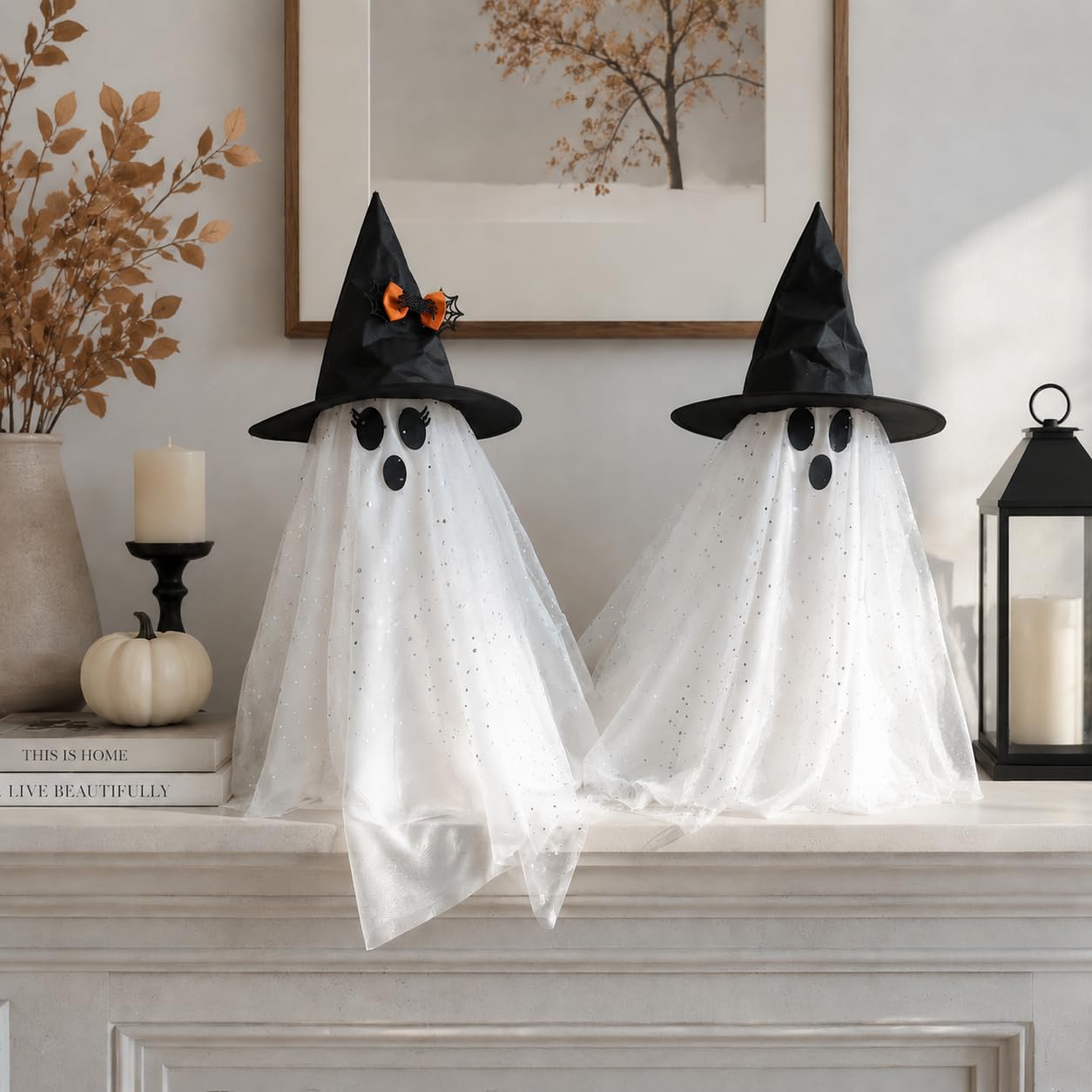 2Packs Halloween Decorations Outdoor,Halloweens Party Decoration Indoor,59in Spooky Ghost with Remote Control String Lights,Halloween-Ghost Lights for Porches Yards Gardens Lawn customer photo 1