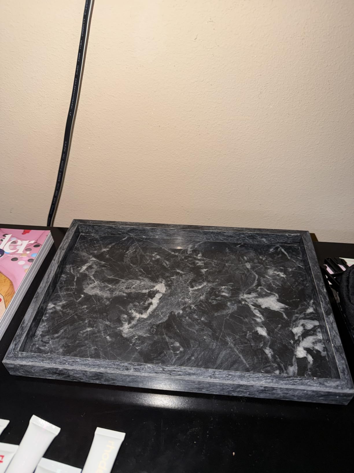 Real Natural Marble Tray for Bathroom, Vanity, Kitchen Counter & Desktop | Rectangle Genuine Stone Marble for Home Decor - Ideal for Jewelry, Cosmetics, Candles, Lotion & Perfume Display customer photo 2