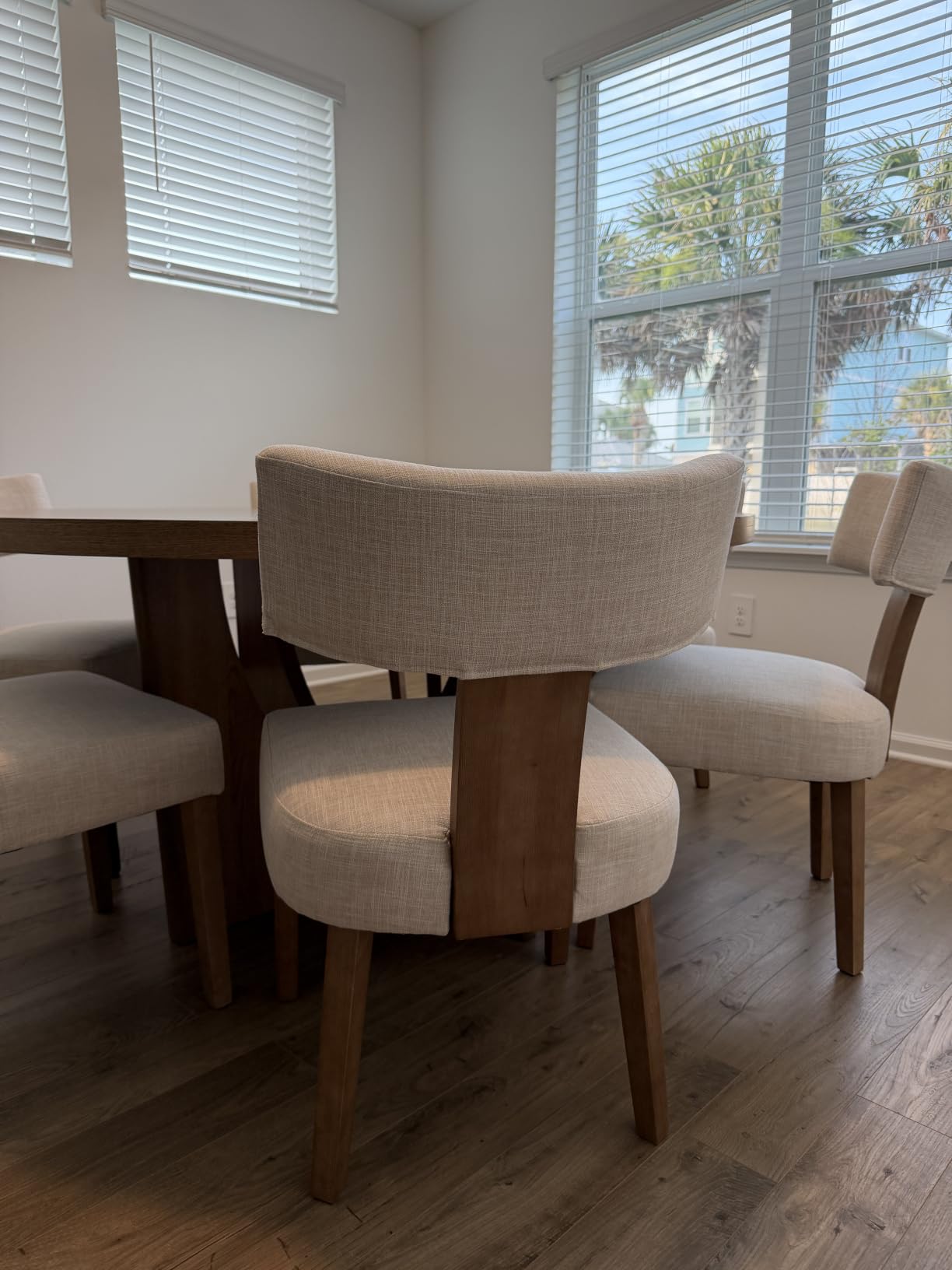 HNY Mid Century Modern Dining Chairs Set of 4, Upholstered Linen Kitchen & Dining Room Chairs with Ergonomic Curved Backrest, Solid Wood Legs, Farmhouse Accent Chair for Home, Apartment, Beige customer photo 1
