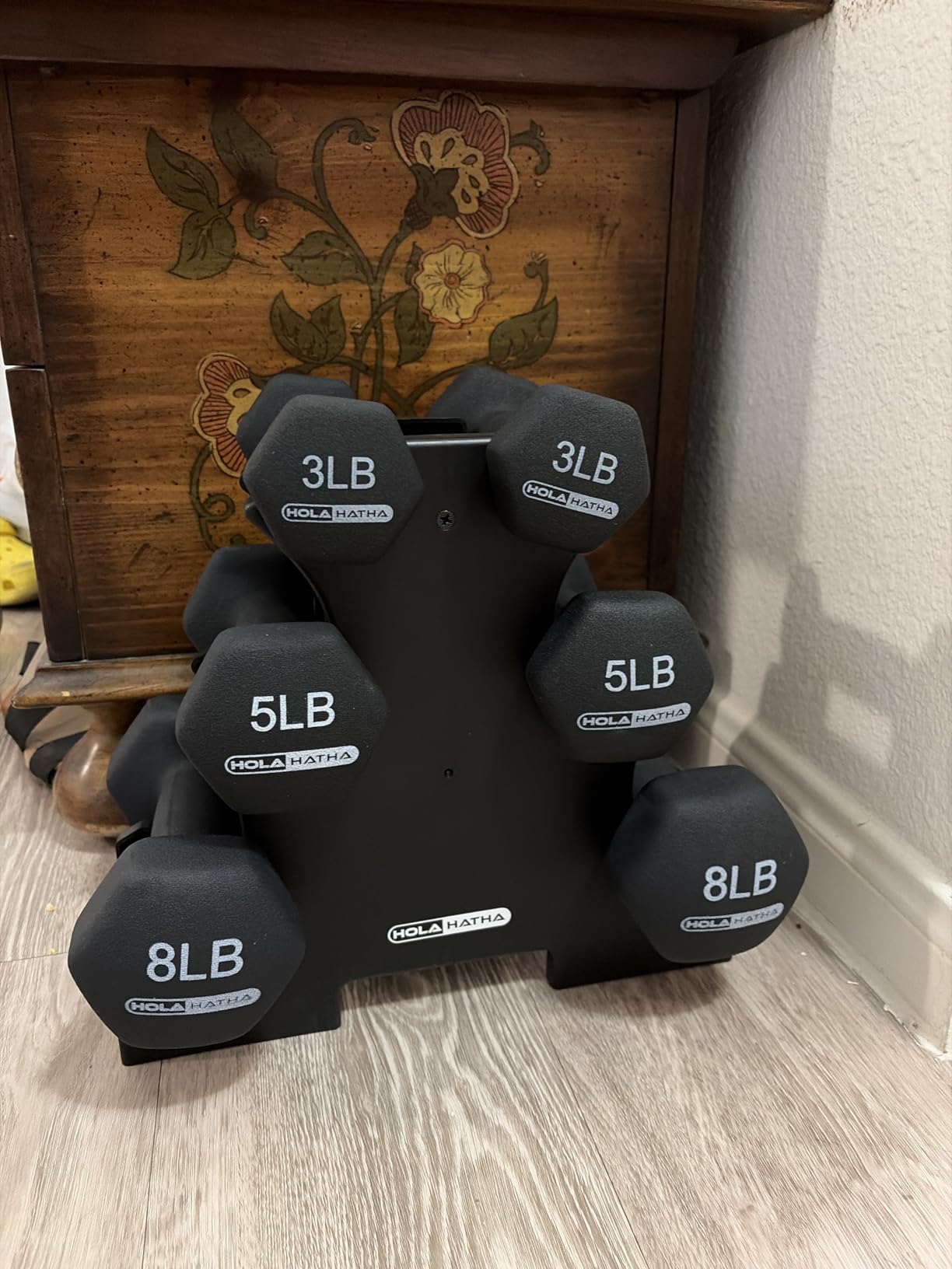 HolaHatha 1, 2 and 3 lb Neoprene Dumbbell Strength Training Weight Set with Rack customer photo 2