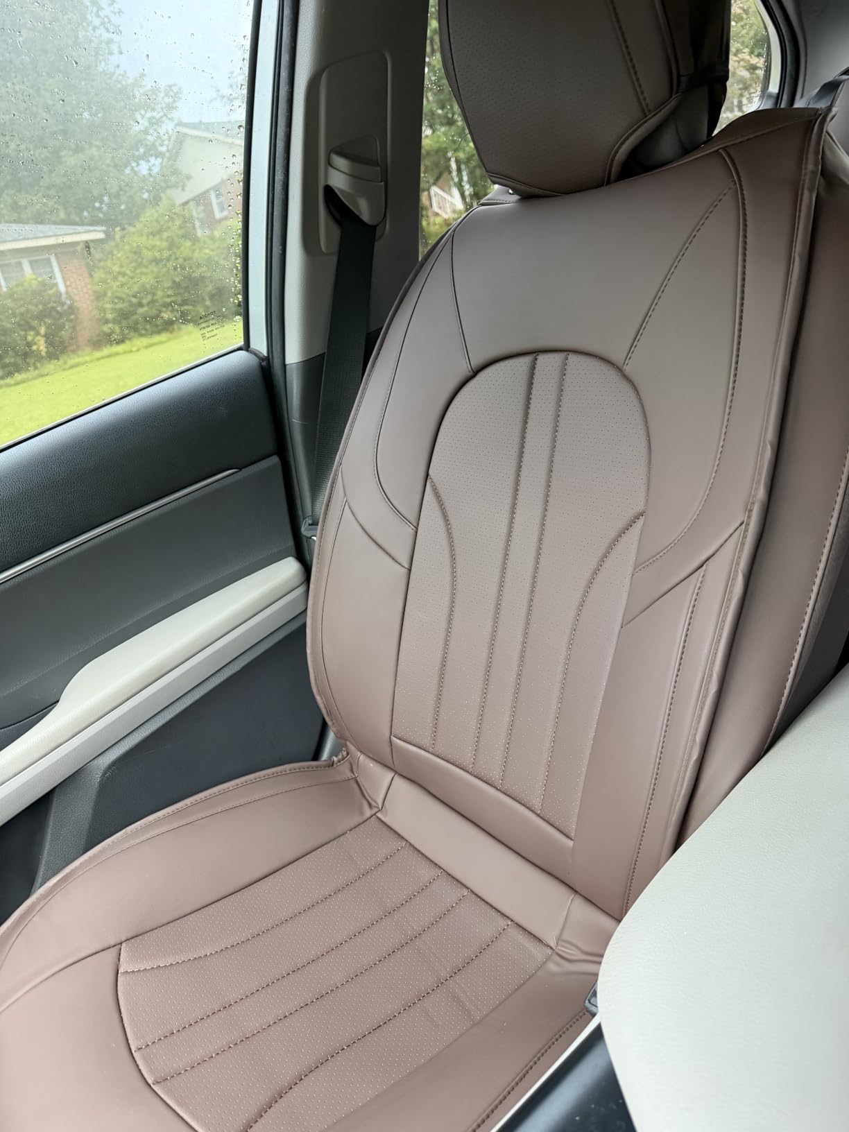 MINGBRON Car Seat Cover Full Set, Leather Car Seat Cover, Waterproof Seat Covers, Car Seat Cushion, Nappa Leather Seat Covers Car Seat Protector Universal Fit Most Cars Black customer photo 2