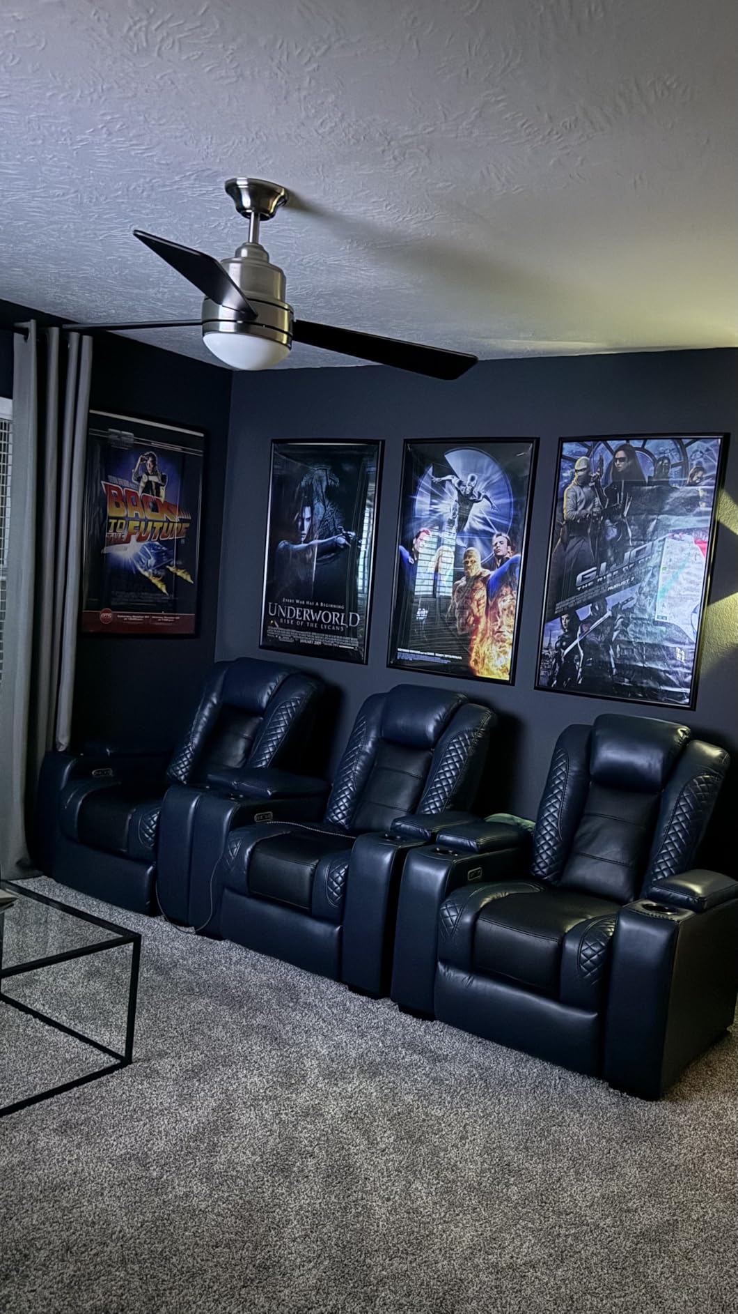ANJ Power Home Theater Seating, PU Leather Electric Recliner Chair with Adjustable Headrest, Dual Motors Movie Reclining Chairs with LED Lights,USB Port, Cup Holders, Hidden Arm Storage (Blue & Black) customer photo 1