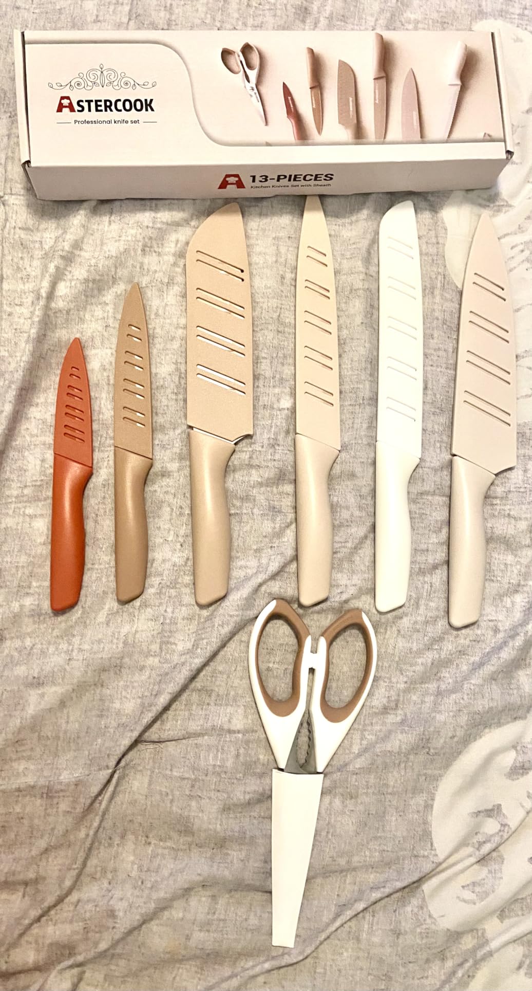 Astercook Knife Set, 13 Pieces Kitchen Knives Set with Healthy Anti-Rust Coating, Dishwasher Safe, Stainless Steel Chef Knife Sets with 6 Blade Guards, Perfect Holiday Gifts for Kitchen customer photo 2