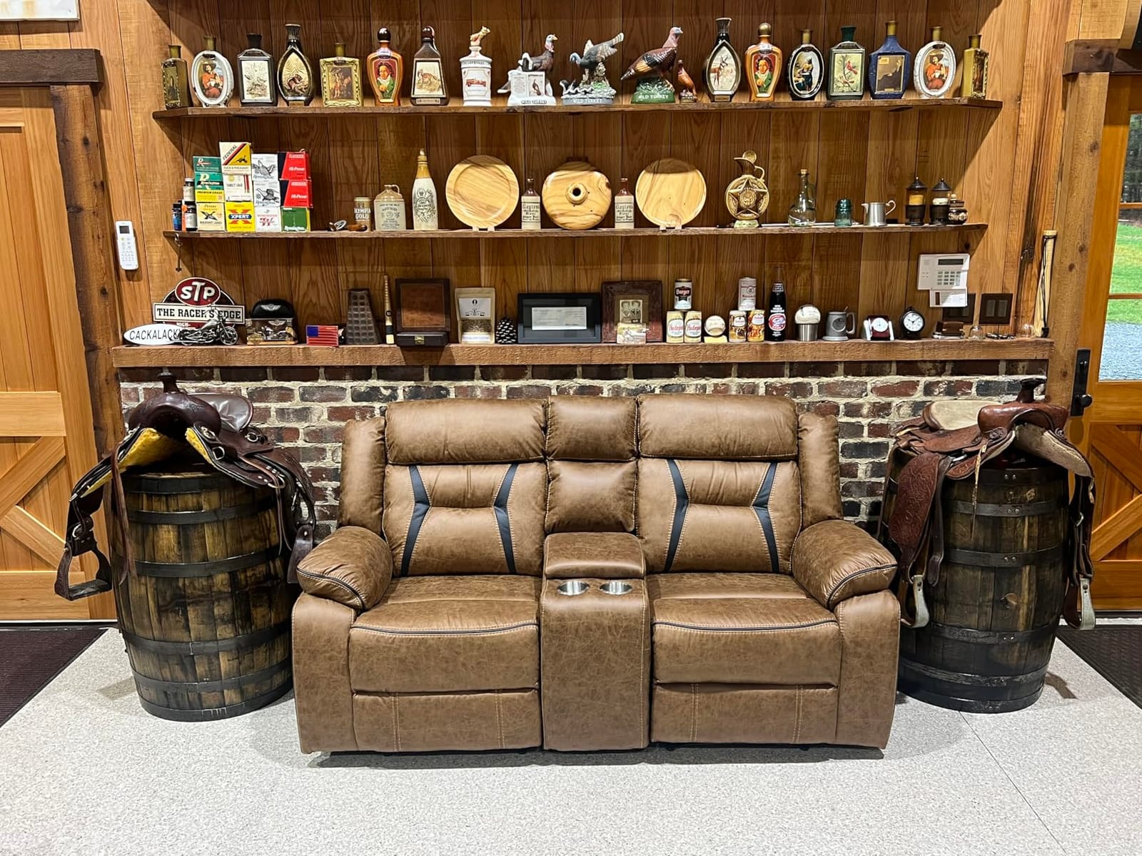 EBELLO Faux Leather Manual Reclining Sofa, 3 Seat Recliner Sofa Chair, Couch Furniture for Living Room, Furniture, Meeting Room, Brown (3 Seat Sofa) customer photo 1