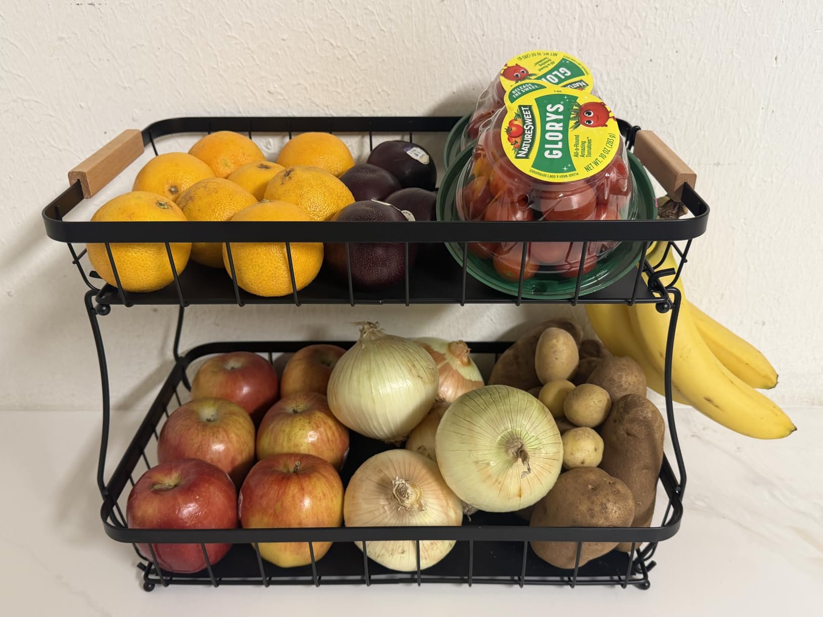 Sevenblue 2-Tier Fruit Basket with Banana Hangers, Detachable Metal Bowl customer photo 1