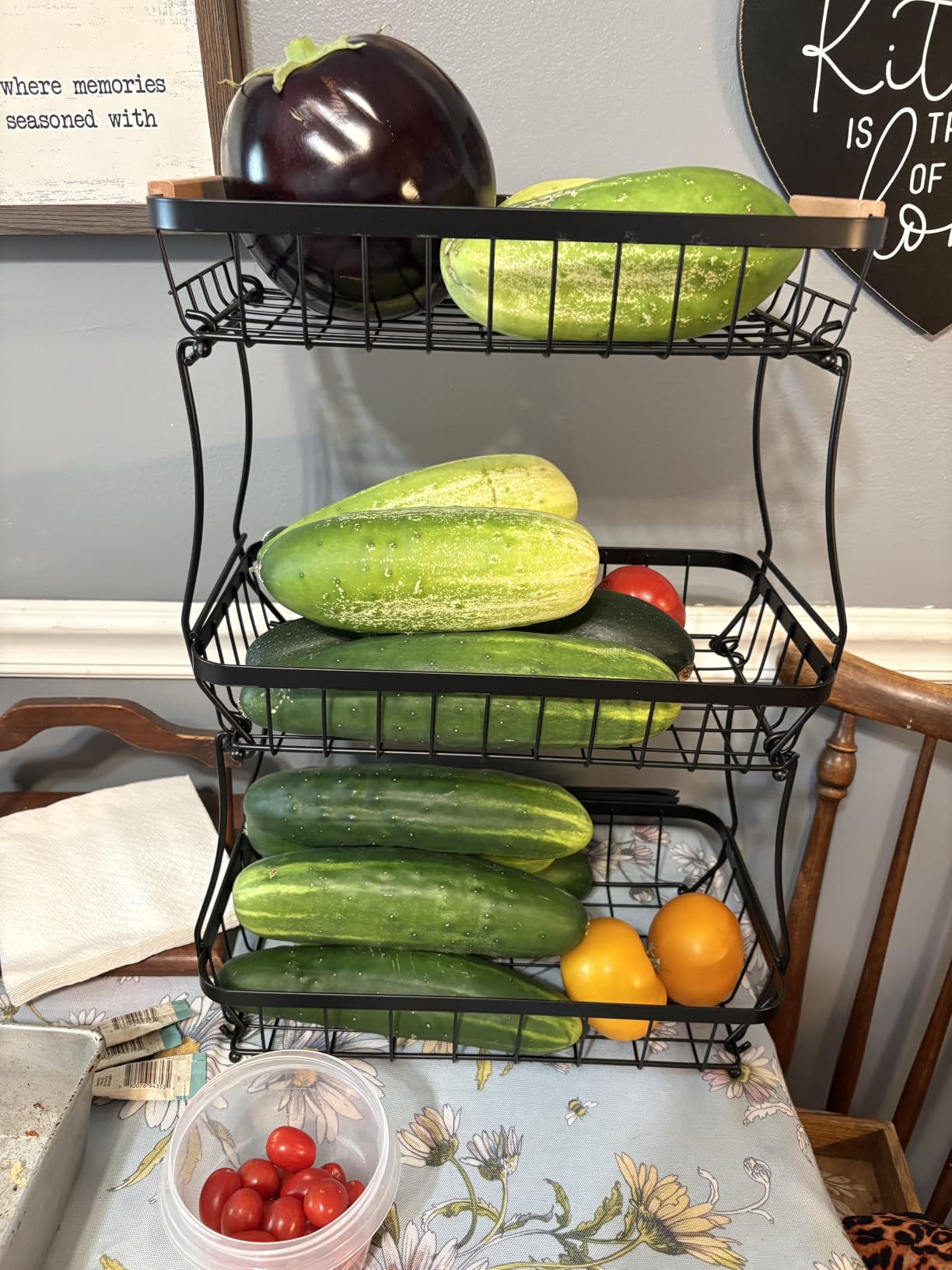 Sevenblue 2-Tier Fruit Basket with Banana Hangers, Detachable Metal Bowl customer photo 2