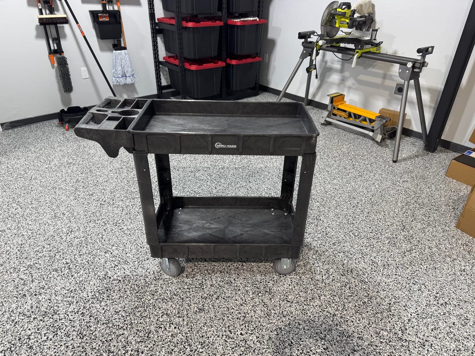 Simpli-Magic Rolling Utility Cart on Wheels, Heavy Duty with Ergonomic Handle, Deep Shelves for Garage, Warehouse, Workshop, 600-Pound Capacity, 40x33x17-Inch, Steel, Black customer photo 1