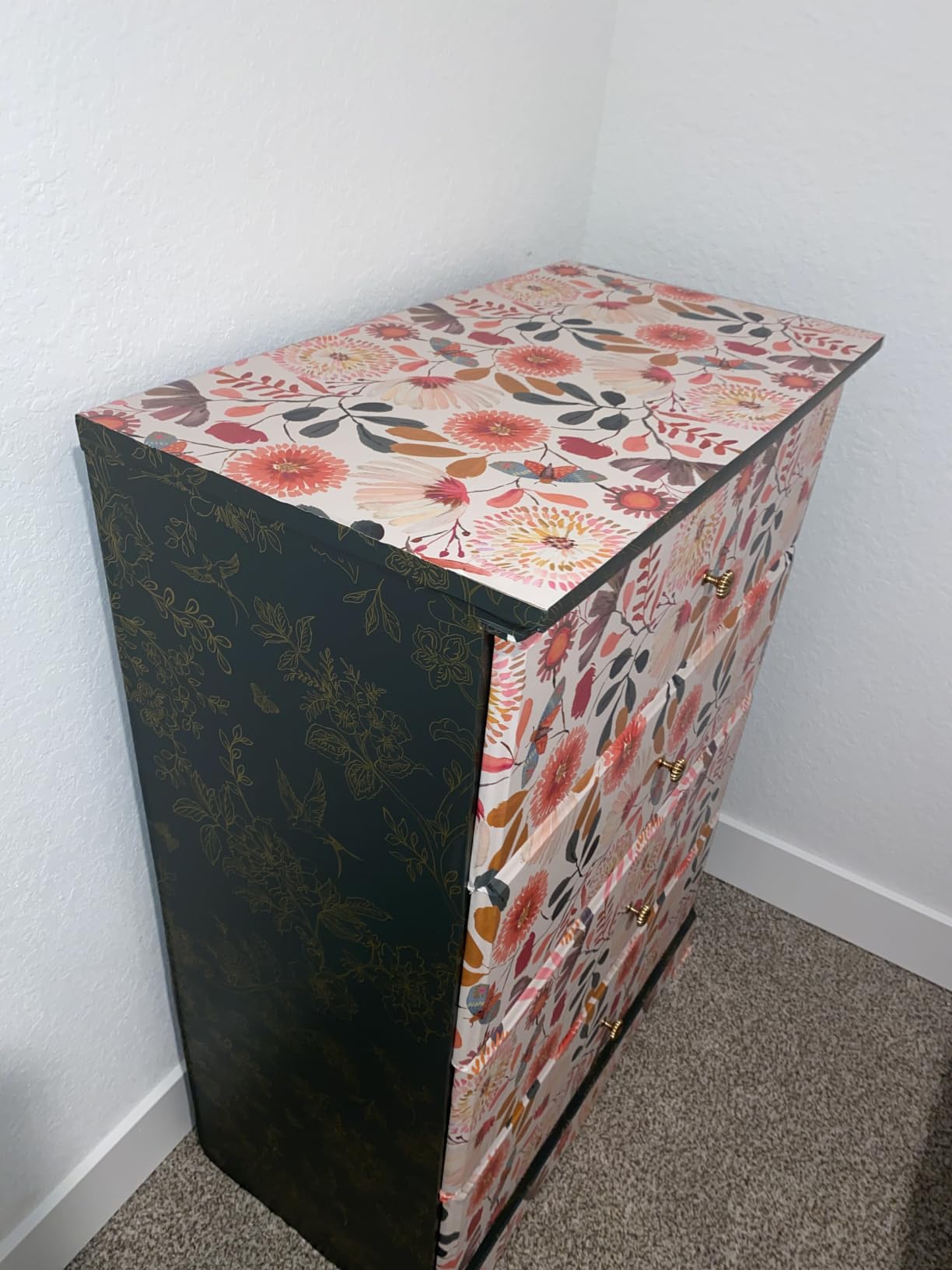 Froluya Dark Blue Peel and Stick Wallpaper Vintage Floral 17.7in×118.1in customer photo 1