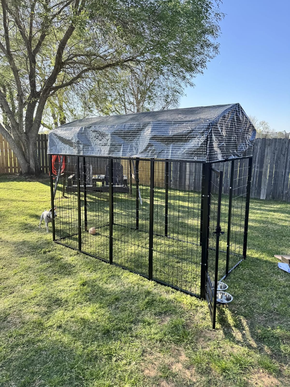 Large Outside Dog Kennel, Outdoor Dog Run Enclosure 8'x4'x6'（Including the roof） Dog Pen House with Roof Cover Heavy Duty Welded Wire Steel Dog Playpen Animal Fence with Feeding Door customer photo 1