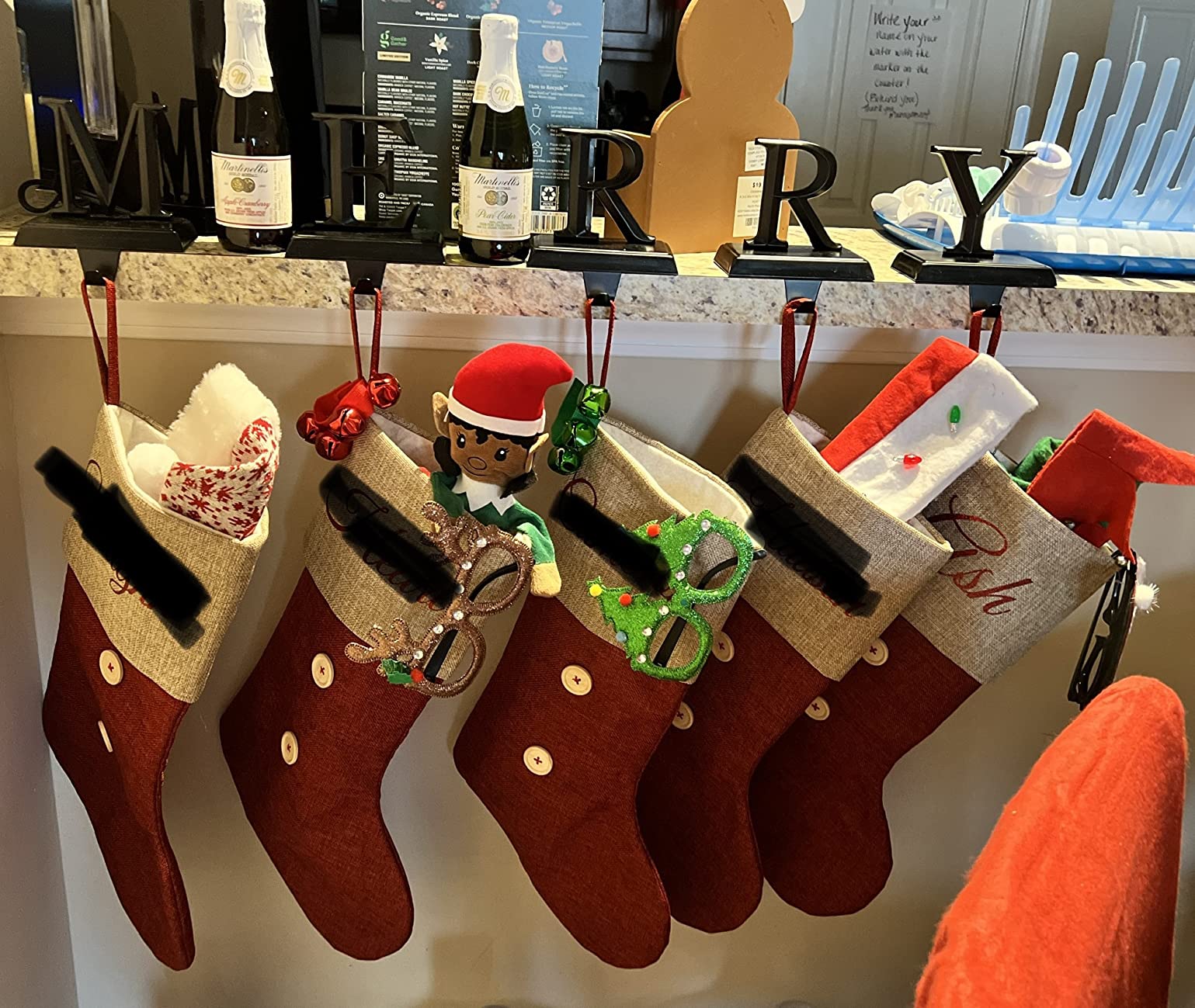 ELEGANTPARK Burlap Christmas Stocking 4 Pack, Buffalo Plaid Cuff 20 Inch customer photo 1