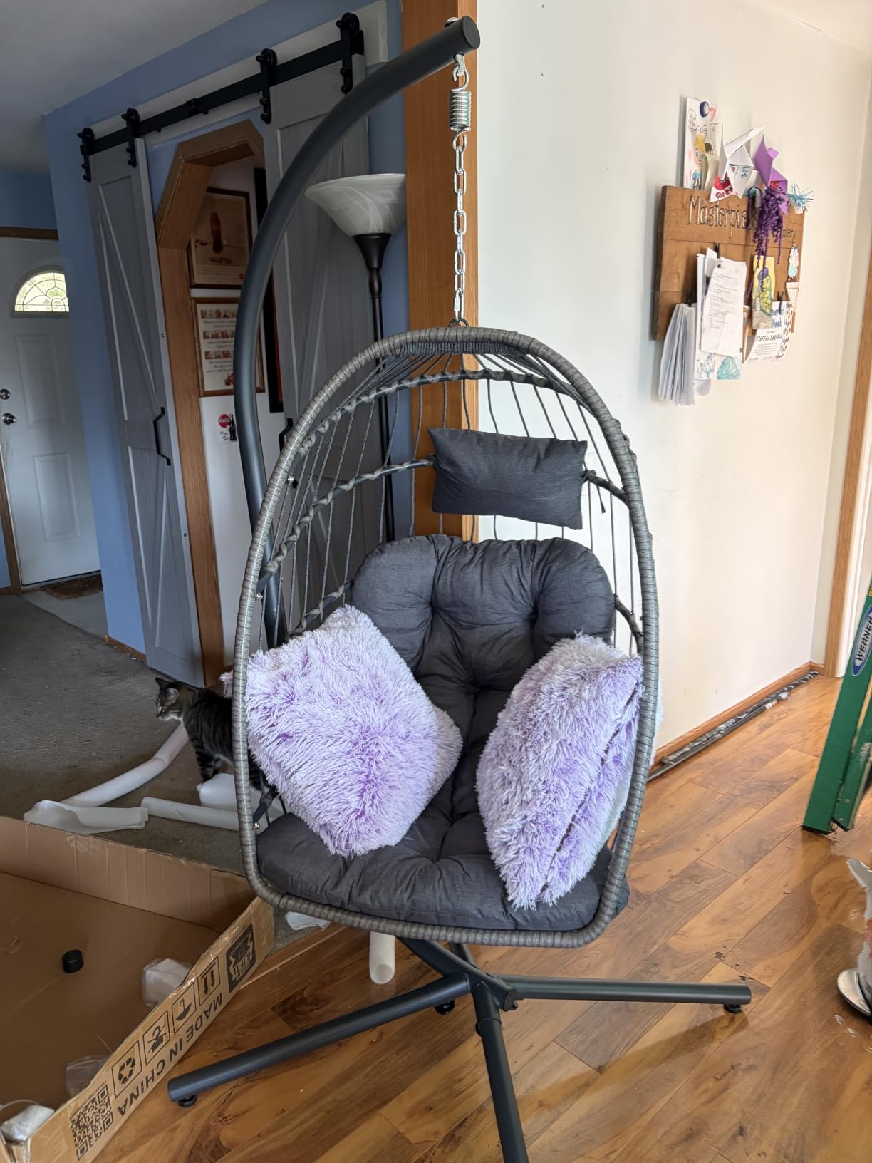 SWITTE Egg Chair Outdoor with Stand, Indoor Wicker Hanging Egg Swing, Grey customer photo 1