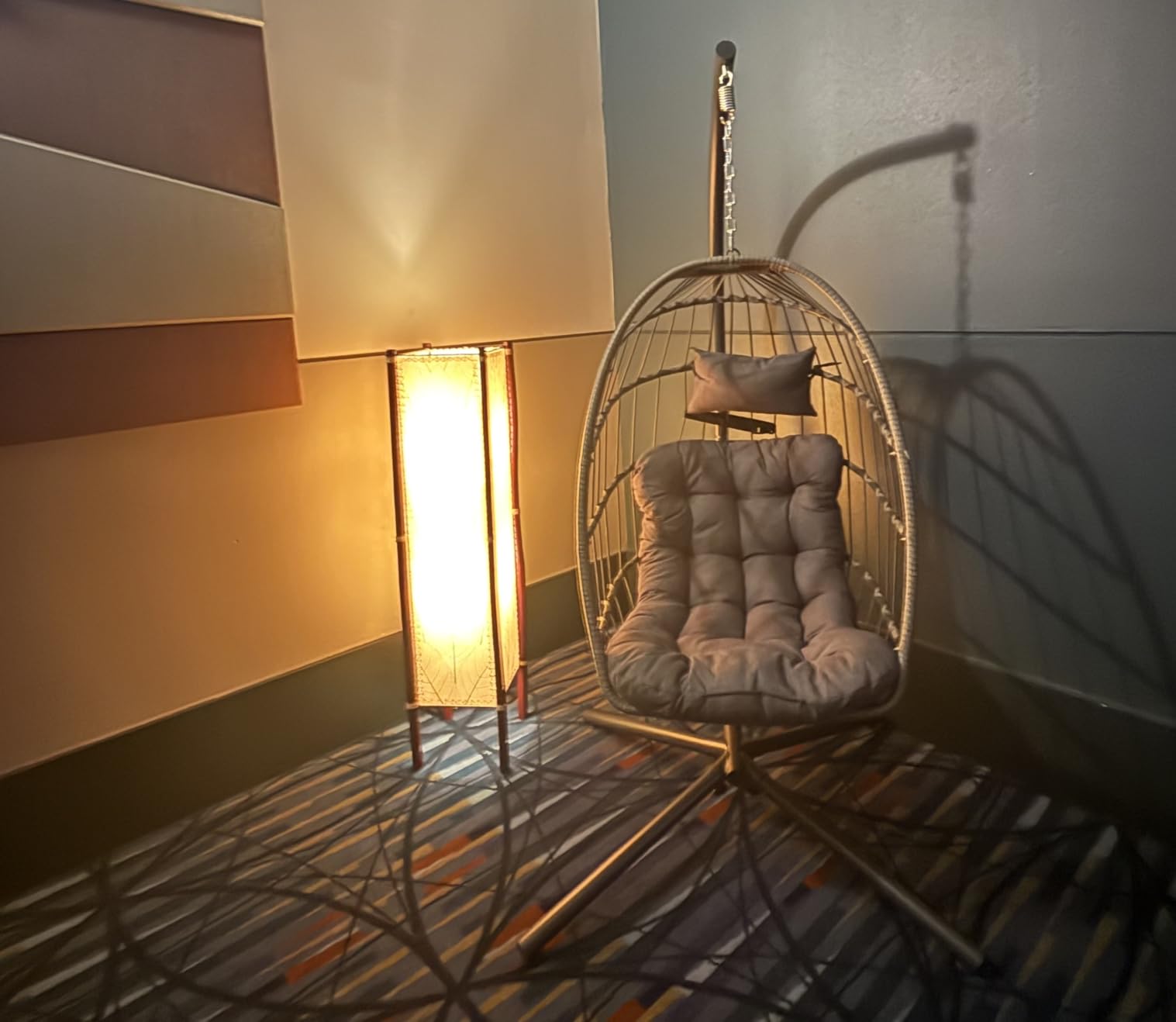 SWITTE Egg Chair Outdoor with Stand, Indoor Wicker Hanging Egg Swing, Grey customer photo 2