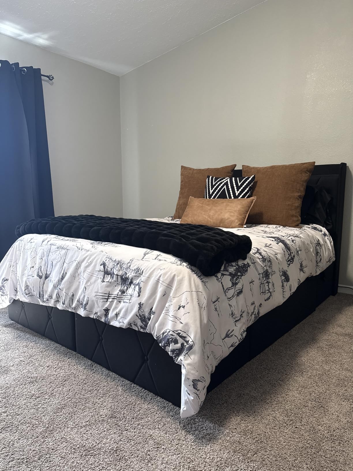iPormis Queen Bed Frame with 4 Storage Drawers, Upholstered Platform Bed Frame with Charging Station, Modern Wingback Storage Headboard, Easy Assembly, Black customer photo 2