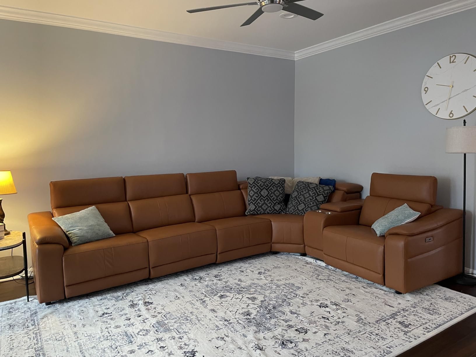 Power Reclining Sectional Sofa, with Cup Holders/Storage, 5 Seater L-Shaped Recliner Couch with USB Charging/Storage, Home Theater Seating, Leather Furniture for Living Room, House, Apartment customer photo 1