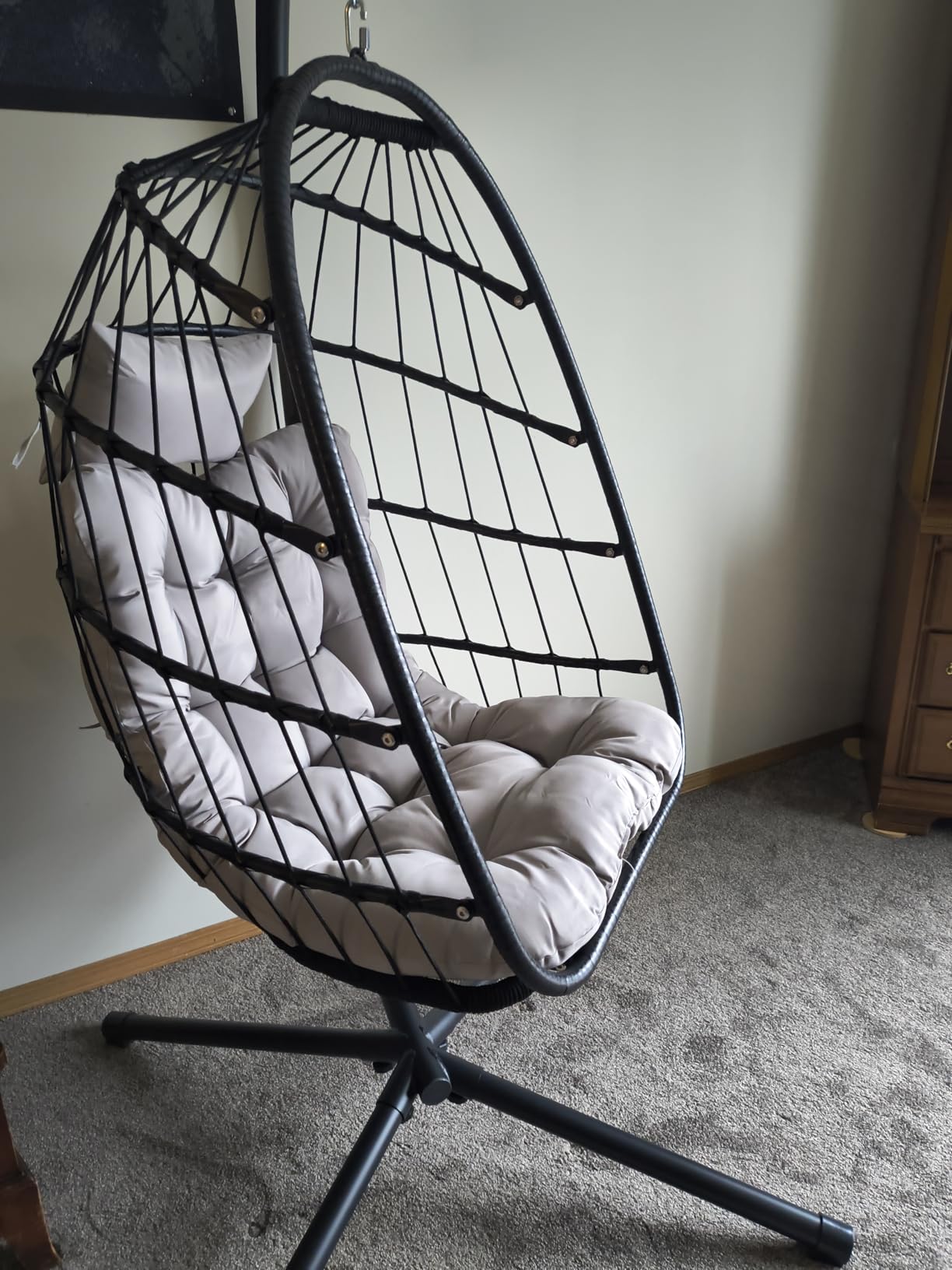CHABATREE Egg Chair with Stand,Patio Rattan Wicker Hanging Swing Egg Chair Hammock Chair for Bedroom Porch Garden,Thickened Aluminum Alloy Steel Frame and UV Resistant Cushion,350LBS Capacity customer photo 2