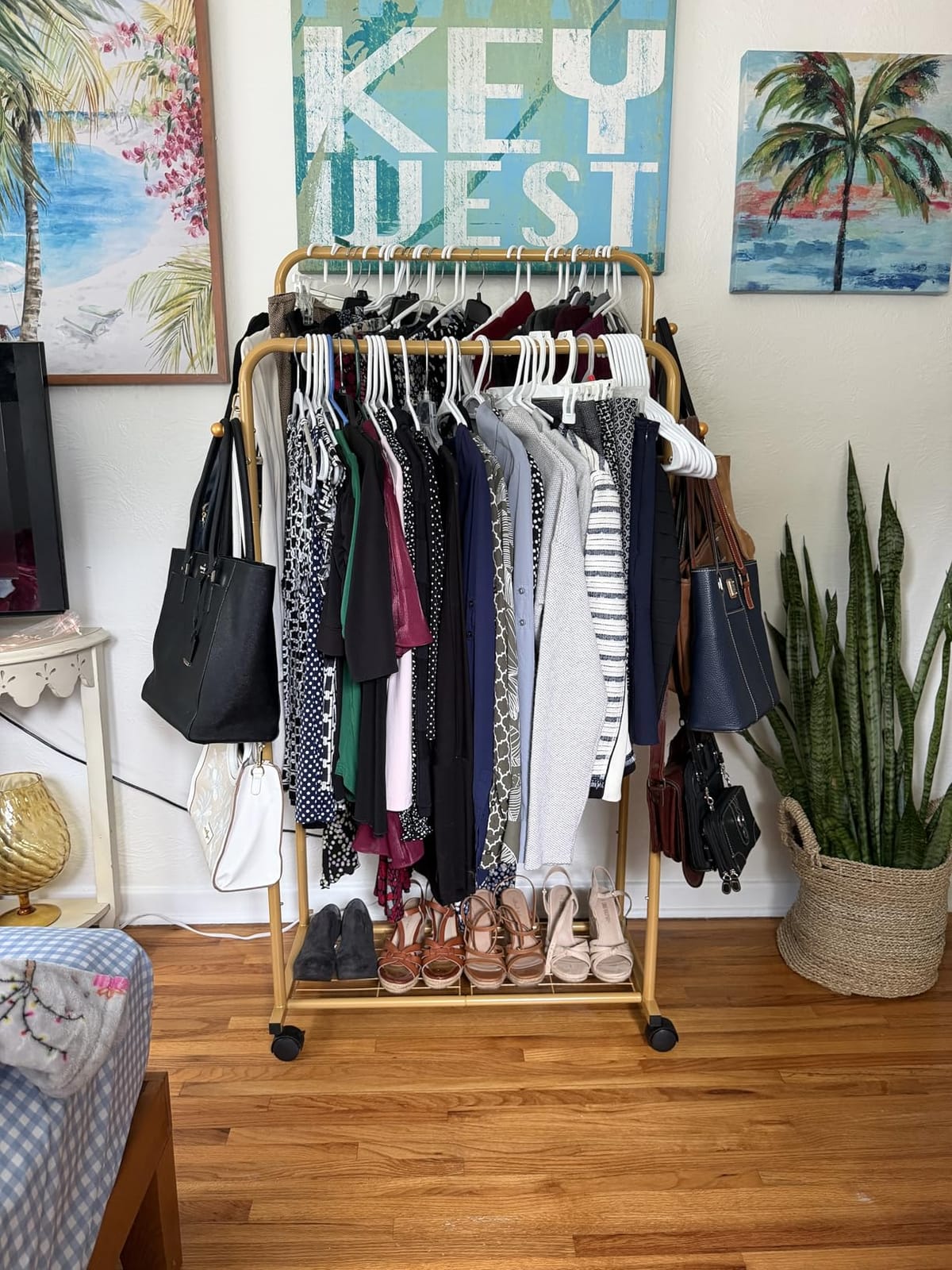 Sakugi Double Rod Clothes Rack Mesh Shelf & Hooks, 28.7x16.5x59.1, Black customer photo 1