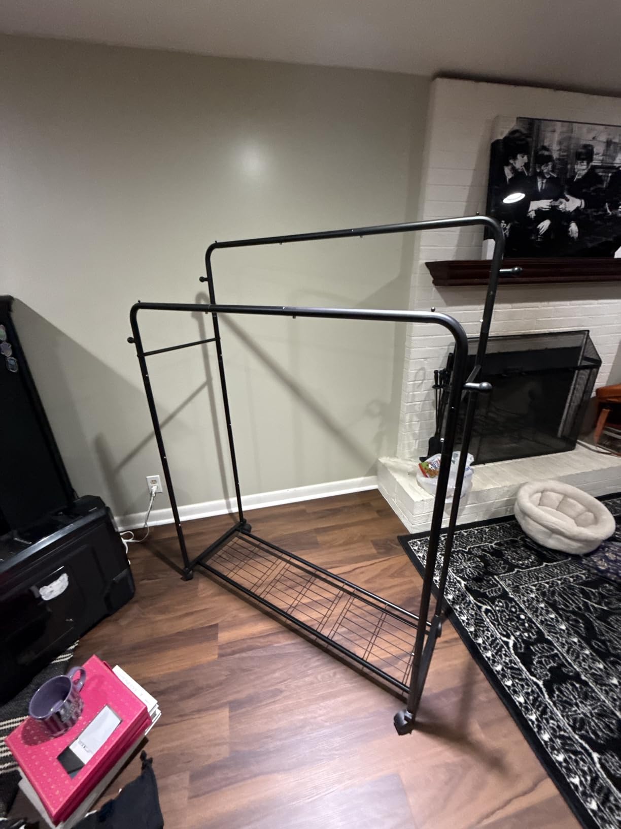 Sakugi Double Rod Clothes Rack Mesh Shelf & Hooks, 28.7x16.5x59.1, Black customer photo 2