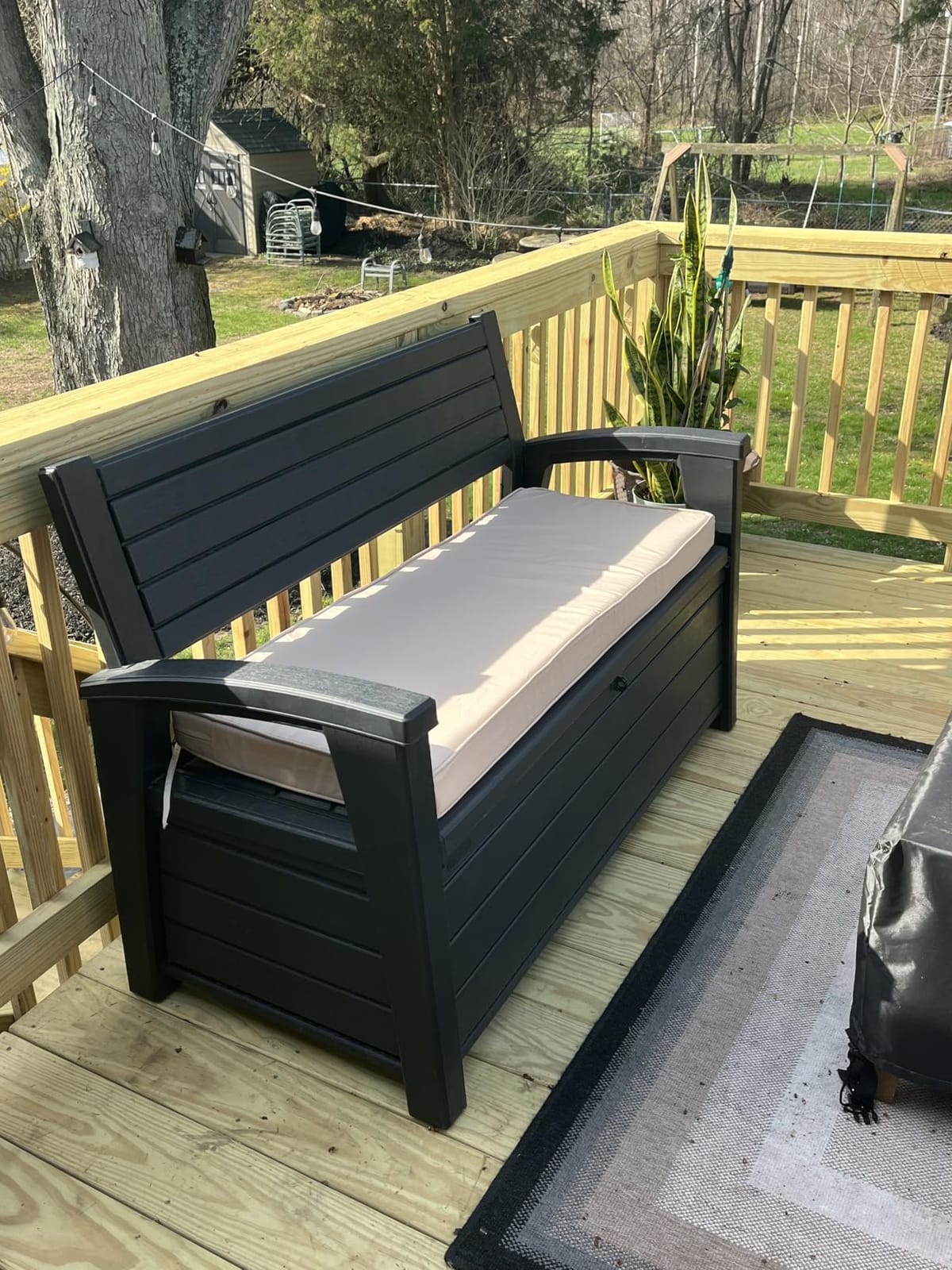 Summsun Outdoor Bench Cushion Pad, 48 x 18 x 3 Inch, Black | High-Resilience Foam, Water Resistant, Removable Cover, Hidden Zipper, Tie Strap, Fit for Patio, Garden, Swing, Porch, Settee customer photo 2