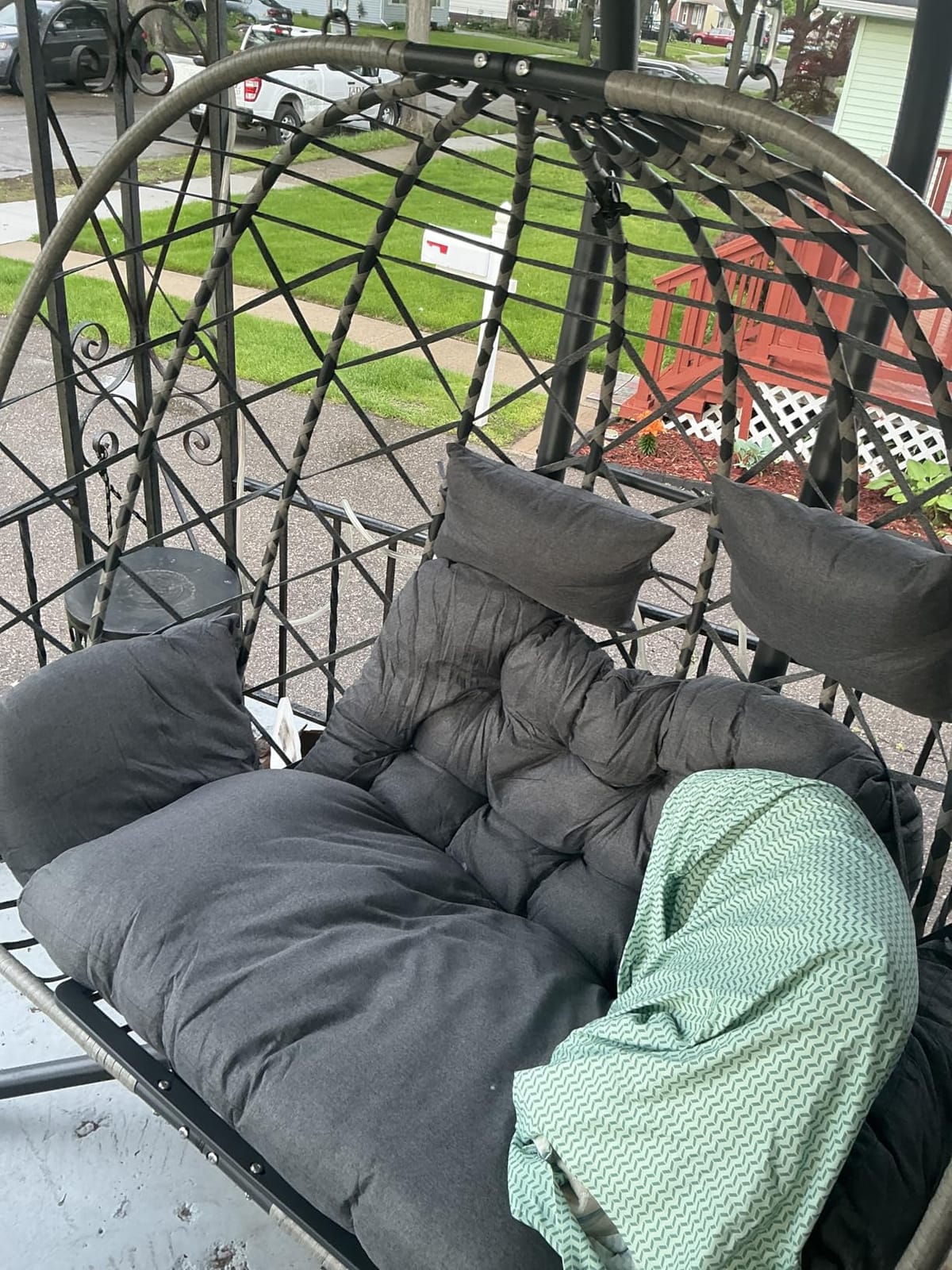 SWITTE Double Egg Chair Outdoor with Stand, Patio Hanging Swing, Grey customer photo 1