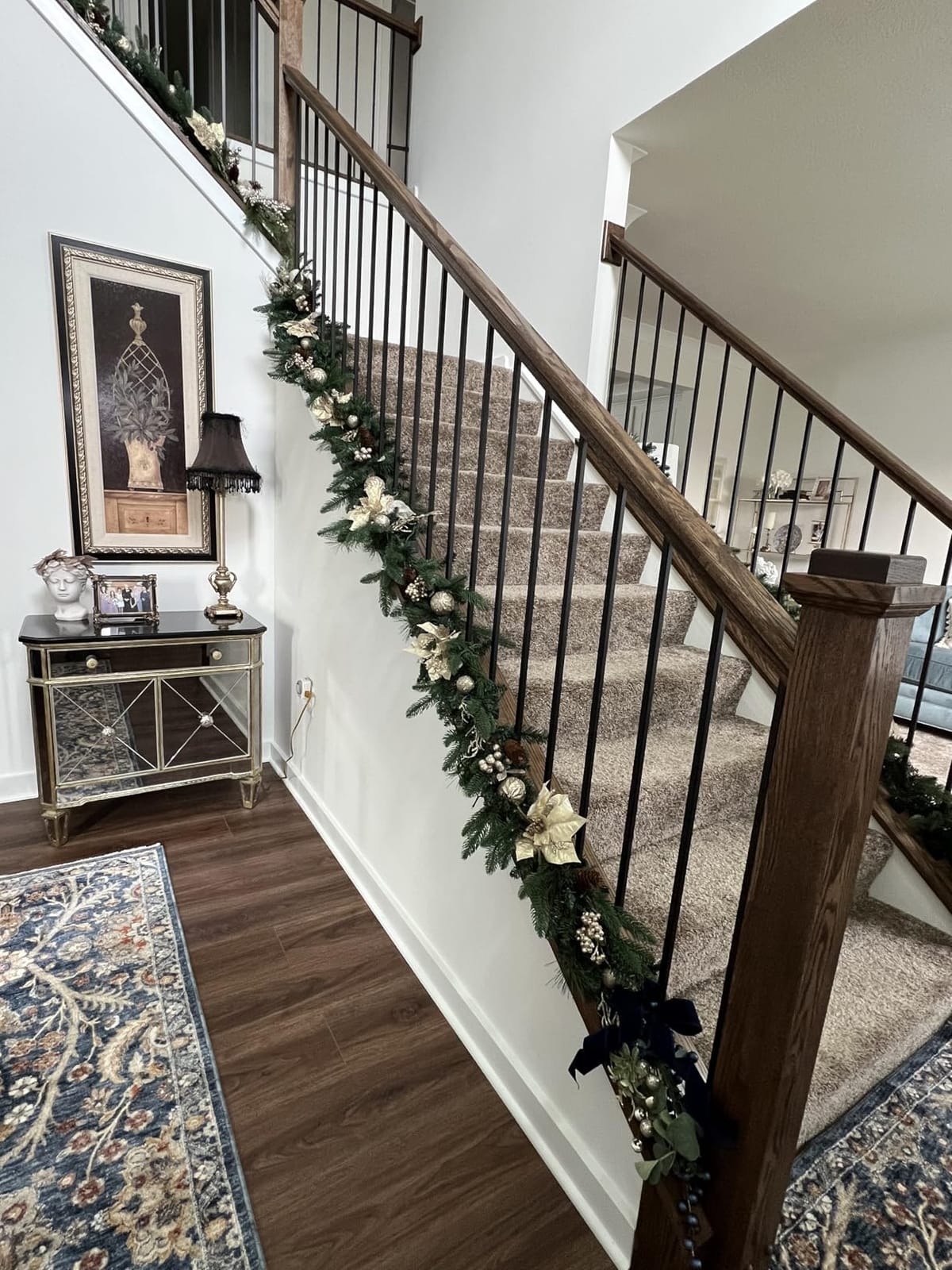 SHareconn 9FT Prelit Christmas Garland Decorations with Multi-Color LED Lights, Battery-Operated Timer, Lighted Garland with Ball Poinsettia for Mantle Table Fireplace Stairs Railing Indoor Decor customer photo 1