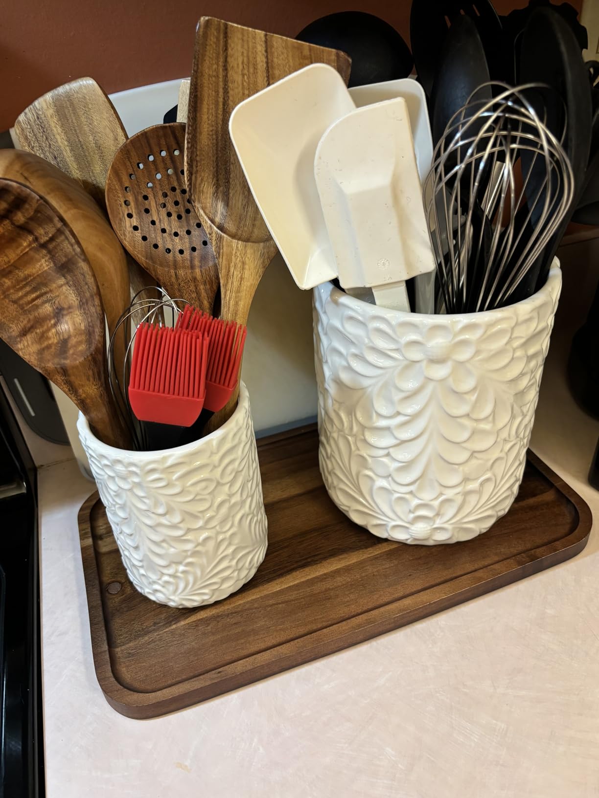 Engraved Ceramic Canisters Set of 3, 74, 36 & 18 Oz, Airtight Bamboo Lids customer photo 1