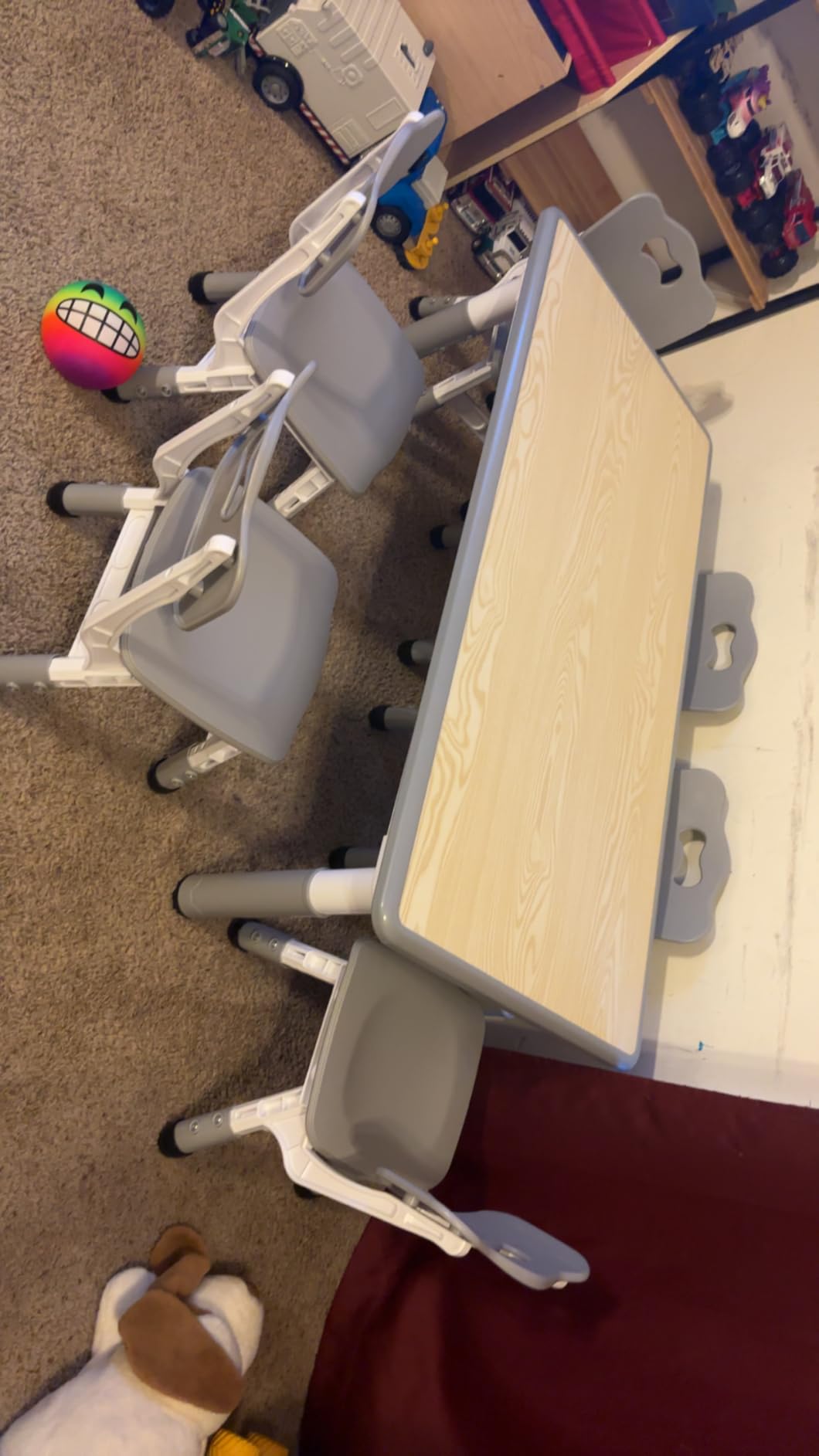 LulliSpace Kids Table and 6 Chairs Set，Height Adjustable Children Table & Chair，Toddlers Study Multi-Activity Table with 47.2