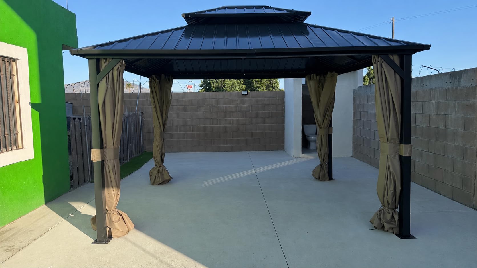 10’x12’ Hardtop Gazebo, Galvanized Steel Double Roof Canopy with Heavy-Duty Steel Frame, Outdoor Pavilion with Nettings and Curtains customer photo 1
