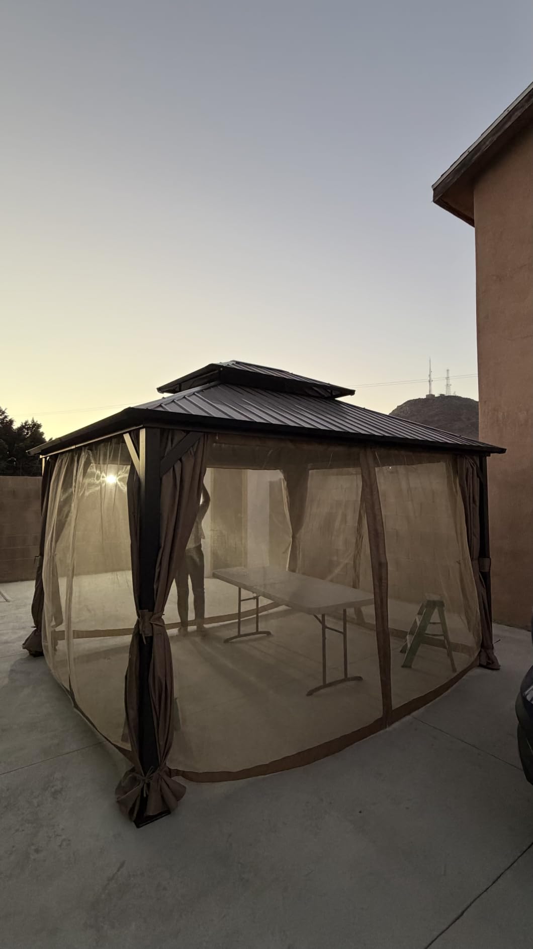 10’x12’ Hardtop Gazebo, Galvanized Steel Double Roof Canopy with Heavy-Duty Steel Frame, Outdoor Pavilion with Nettings and Curtains customer photo 2