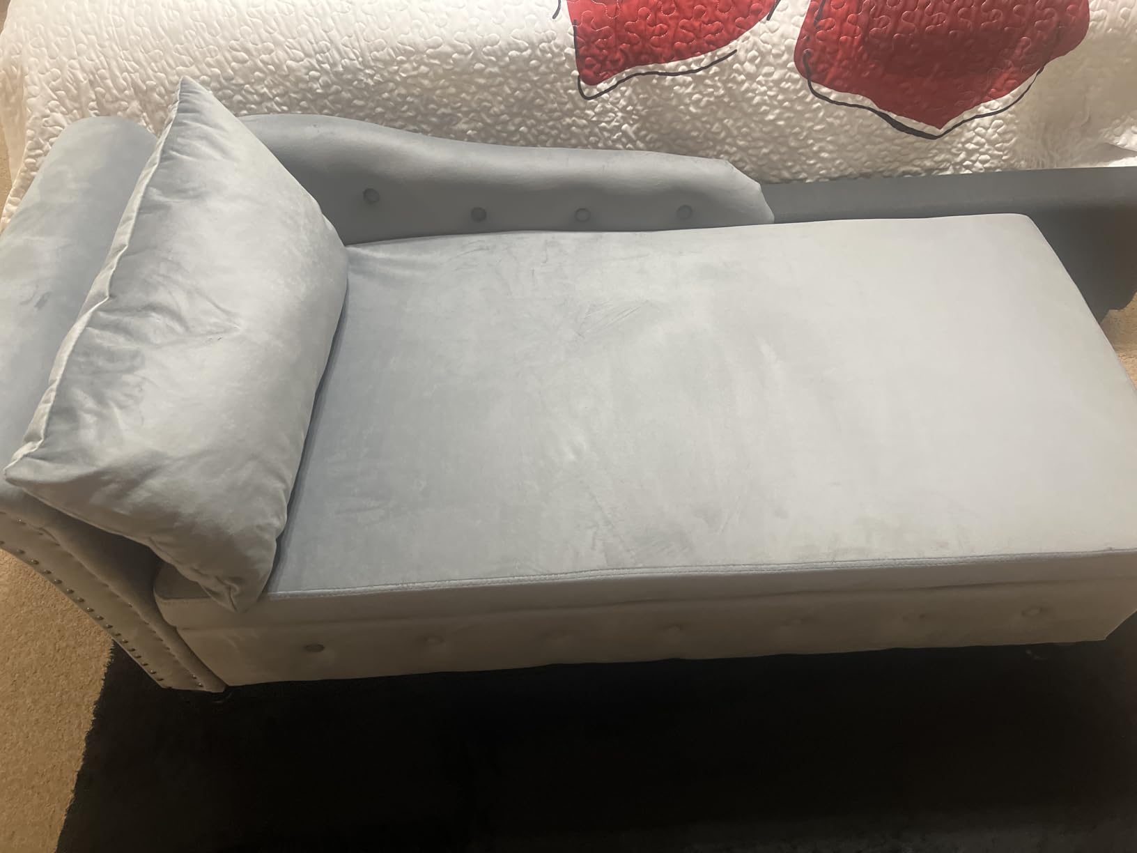 Velvet Chaise Lounge w/Right Armrest & Storage Space, Teal customer photo 2
