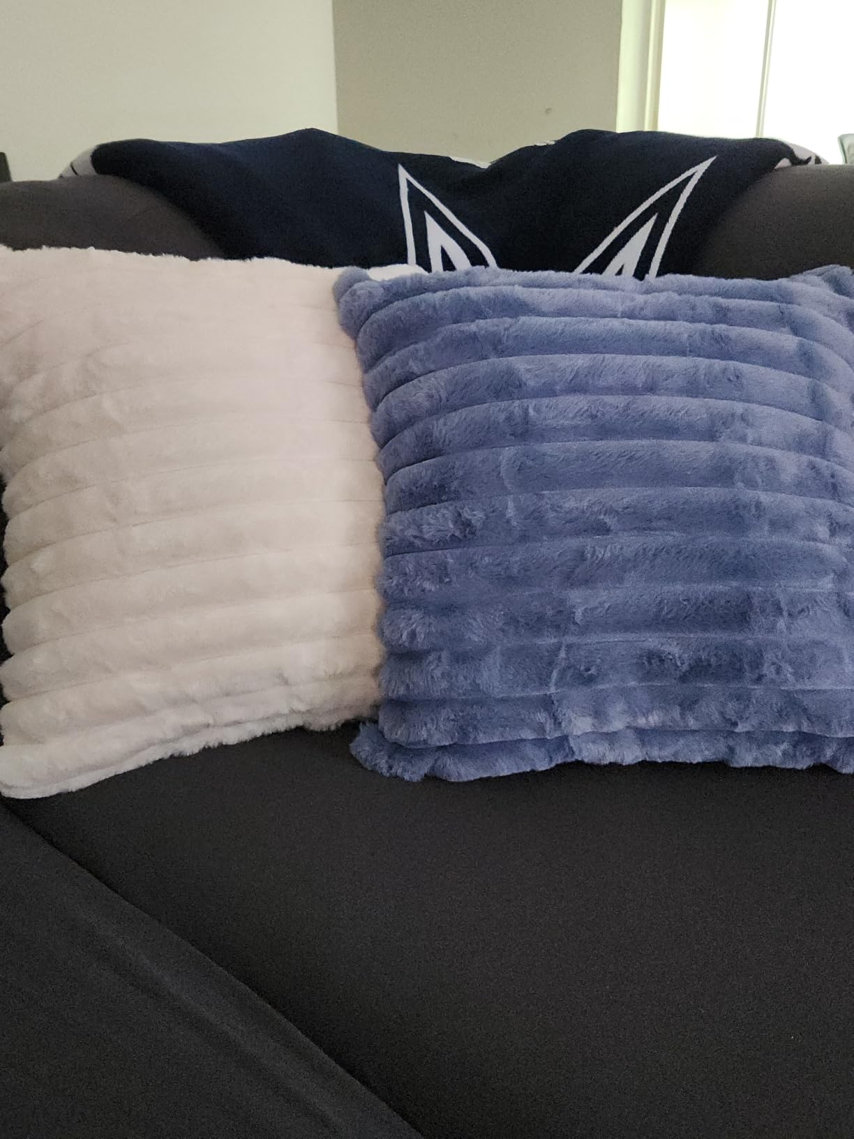 MIULEE Faux Fur Plush Decorative Throw Pillow Covers 18x18, Navy Blue | Set of 4, Striped, Soft Coastal Modern Cozy Home Decor, Cushion Cases for Sofa Couch Bed Living Room customer photo 1