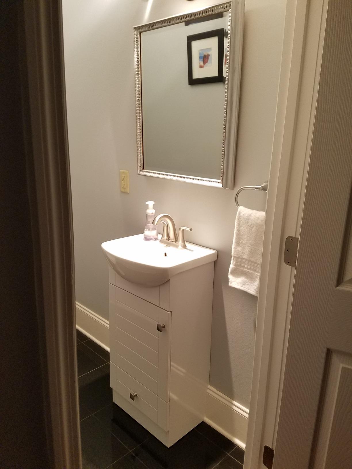 Fine Fixtures Petite 18 Inch Bathroom Vanity with Sink, Small Freestanding Bathroom Cabinet, Space-Saving Vanity Sink Combo Design, Dual Storage, Satin White customer photo 2