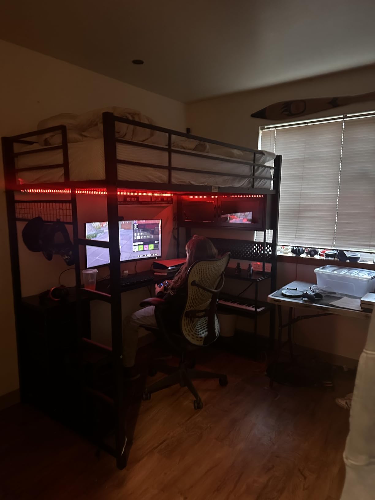 ADORNEVE Twin Size Loft Bed with Gaming Desk, RGB Hutch, Black | Expanded Safety Power Outlet, 3 Drawers, Shelves & Pegboard, Metal Loft Bed Frame with RGB Light, Space Saving for Teens customer photo 2