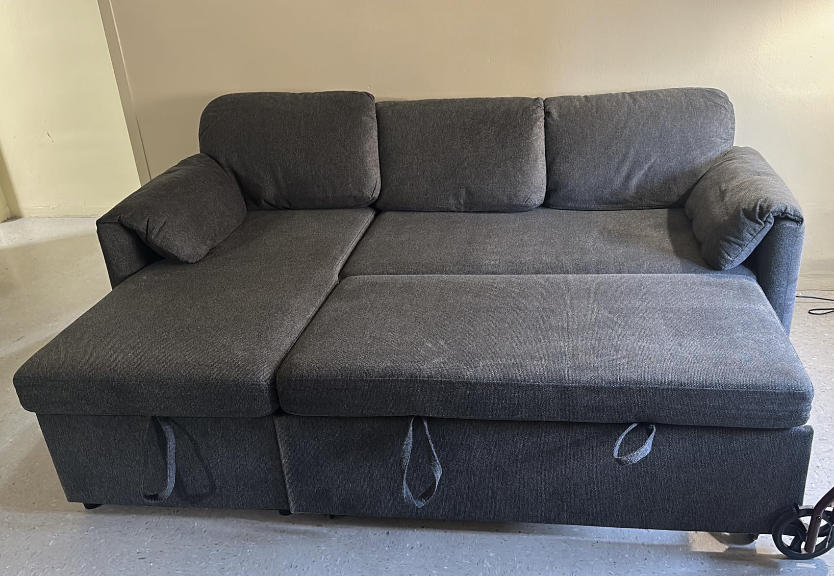 Tbfit 80'' Pull Out Sofa, 3 in 1 Sleeper Sofa Couch with USB & Storage Chaise, Comfy Sofa Bed with Pull Out Bed, Convertible Sleeper Sofas for Living Room, Small Spaces, Dark Gray customer photo 2