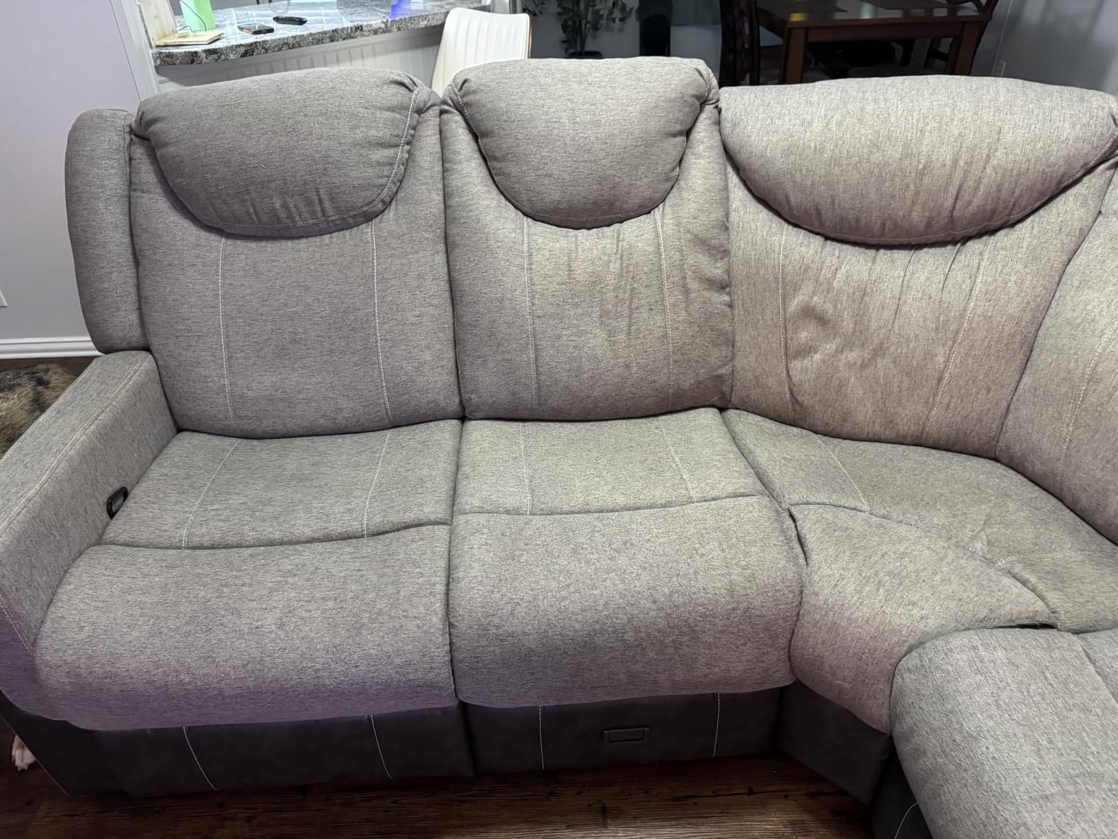 Dresegmt Manual Recliner Sectional Sofa for Living Room, Corner Couch with Flip Middle Backrest, USB Ports & Cup Holders, Grey Linen & Chocolate Leather, 5 Seater Sectional Couch customer photo 2