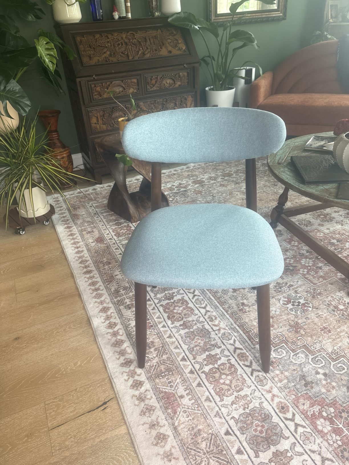 CHUN YI Dining Chairs Set of 4, Upholstered Wooden Dining Room Chairs, Mid Century Modern Fabric Kitchen Chair with Ergonomic Curved Backrest, Beige (Only Chairs) customer photo 1