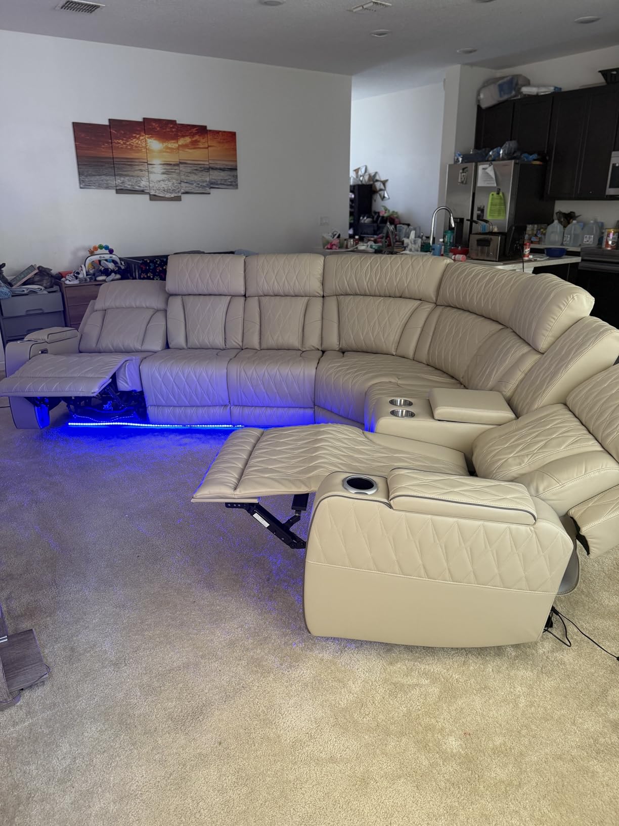 Power Recliner Sofa Sectional Sofa with LED Light for Living Room, Air Leather Reclining Corner Sectional Sofa Set, Cup Holder, Storage Console for Home Theater Seating (Black, Sectional) customer photo 2