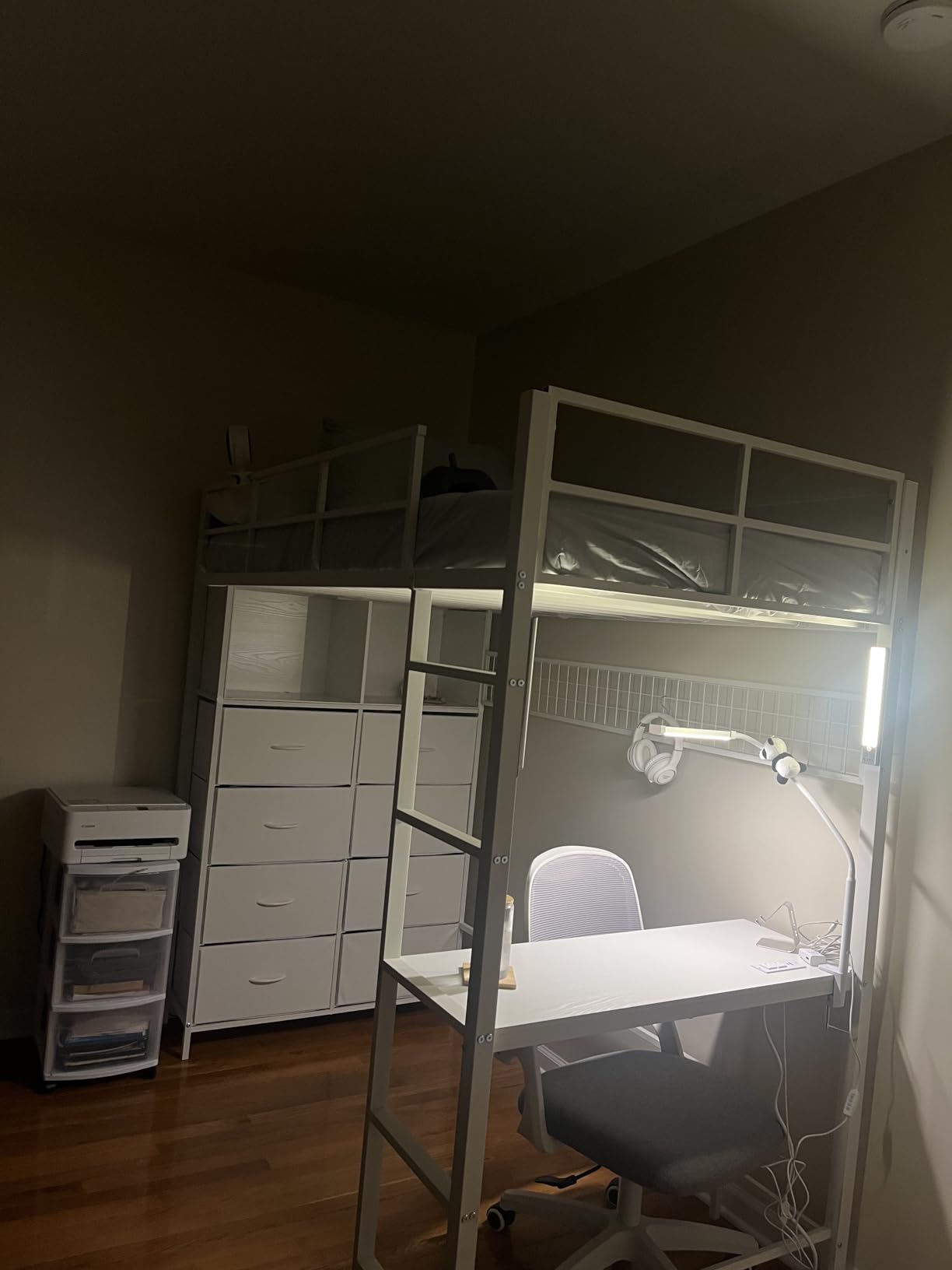 ADORNEVE Loft Bed Full Size with Desk and 8 Storage Drawers, White | LED Metal Loft Bed with Power Outlet, 2 Shelves & Clothing Rack, Safety Guardrail & Ladder, Space-Saving for Teens customer photo 2