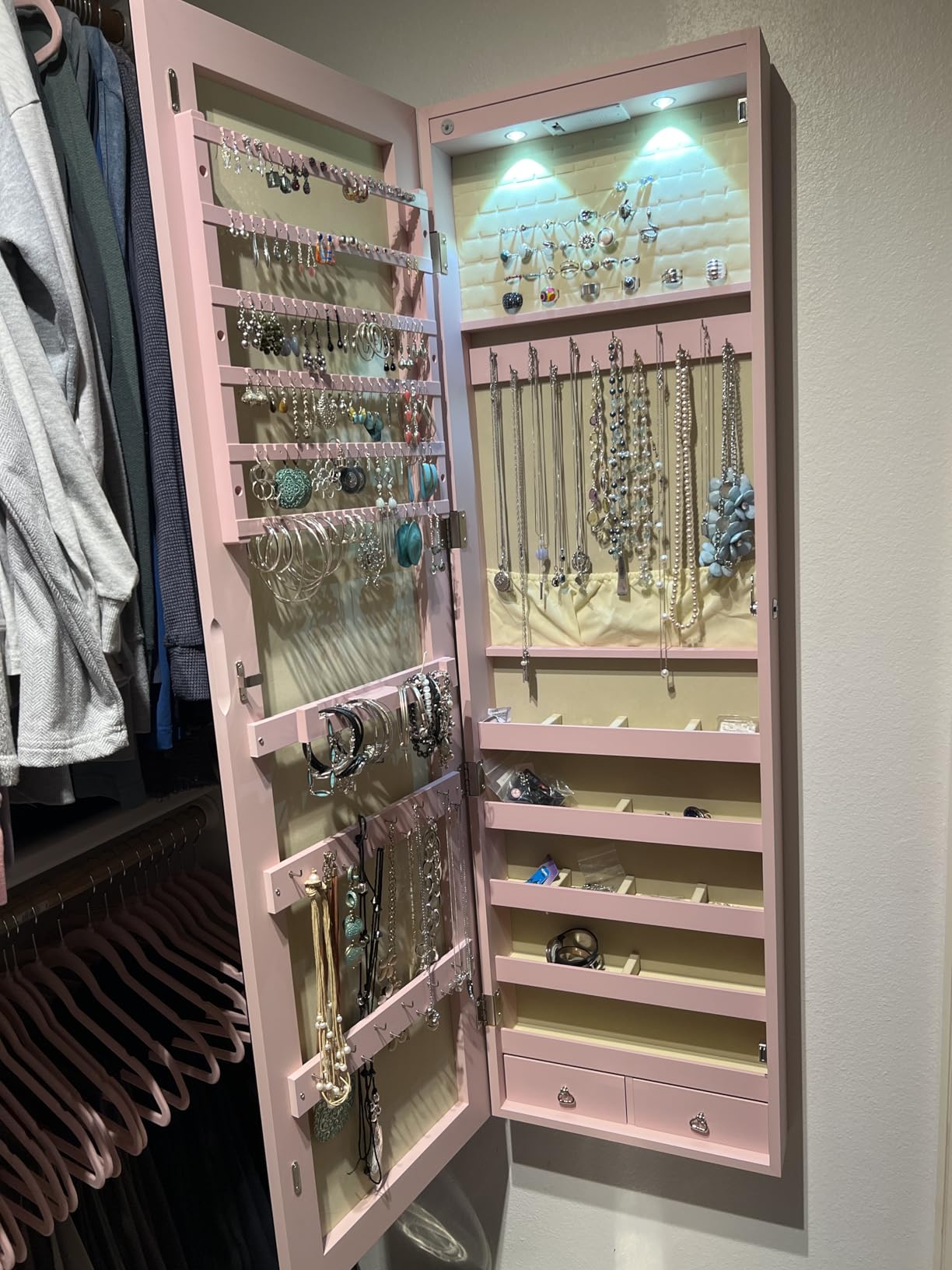 GIANTEX Wall or Door Mounted Jewelry Armoire with Full Length Mirror, 47.5