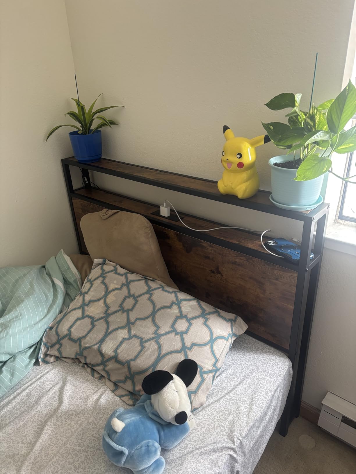 Queen Bed Frame with Charging Station, LED Lights, 2 Drawers, Rustic Grey | 2-Tier Storage Headboard, Metal Slats, No Box Spring Needed, Noise-Free, USB+Type-C, 800lbs Capacity customer photo 2