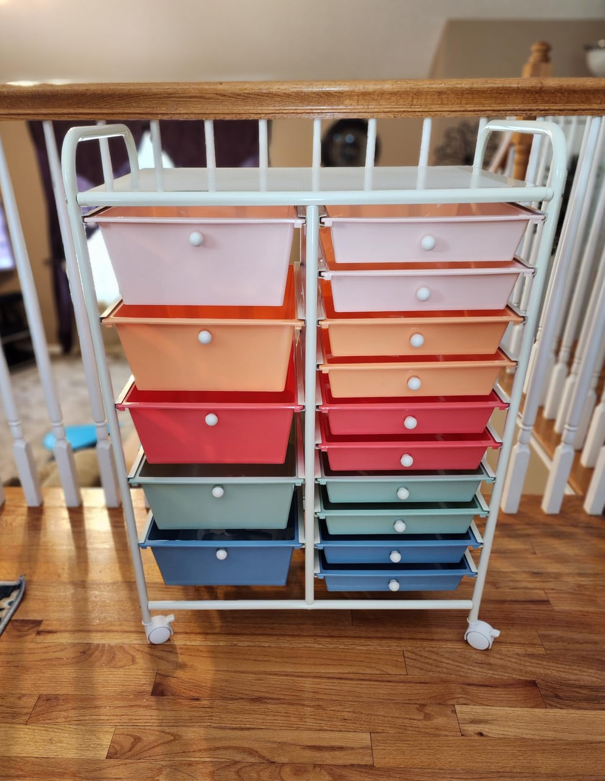 Giantex 15 Drawers Rolling Cart, Classroom Organizers, Storage Cart with Wheels, for Teacher Office Home School Supplies Tool Craft Art Paper, Green Gradient customer photo 2
