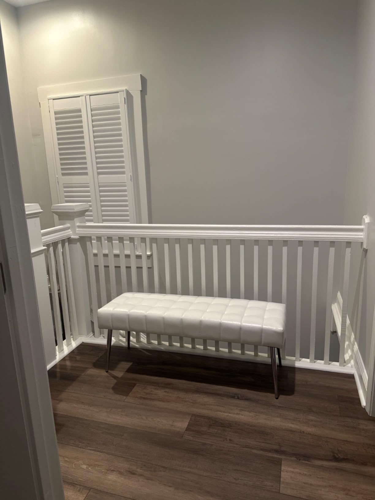 Apicizon Storage Bench with Seat Cushion, 2 Tier Entryway Bench with 4 Barn Doors, Adjustable Shelves, 47.36