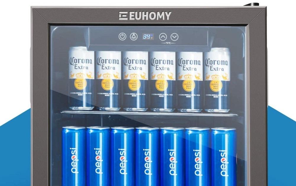 EUHOMY 130 Can Mini Fridge, Beverage Refrigerator with Glass Door, Black customer photo 2