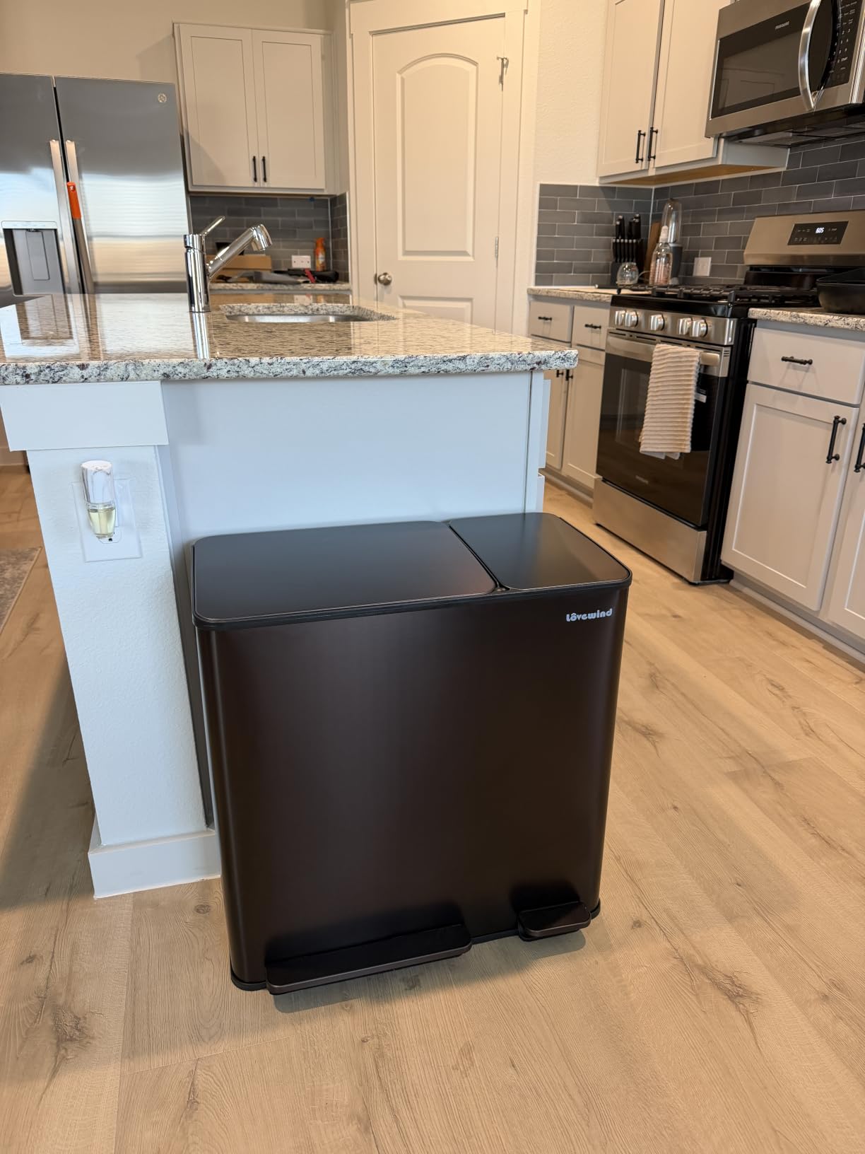 Lovewind Dual Trash and Recycling Bins for Kitchen, 13+6 Gallon Stainless Steel Garbage and Recycle Bin Combo for Large Families, Dual Trash Can with Soft Close Lid & Magnetic Stickers, Silver customer photo 1