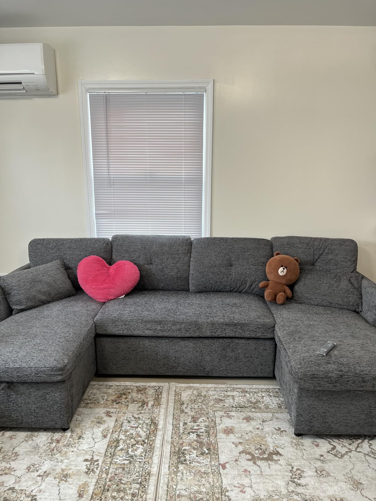 Huatean Home Sleeper Sofa Couch, Sectional Sofa Bed, Dark Grey | 2 in 1 Pull Out Couch with Double Storage Chaise, Sectional Sleeper Sofa Bed with Side Pocket for Living Room customer photo 1