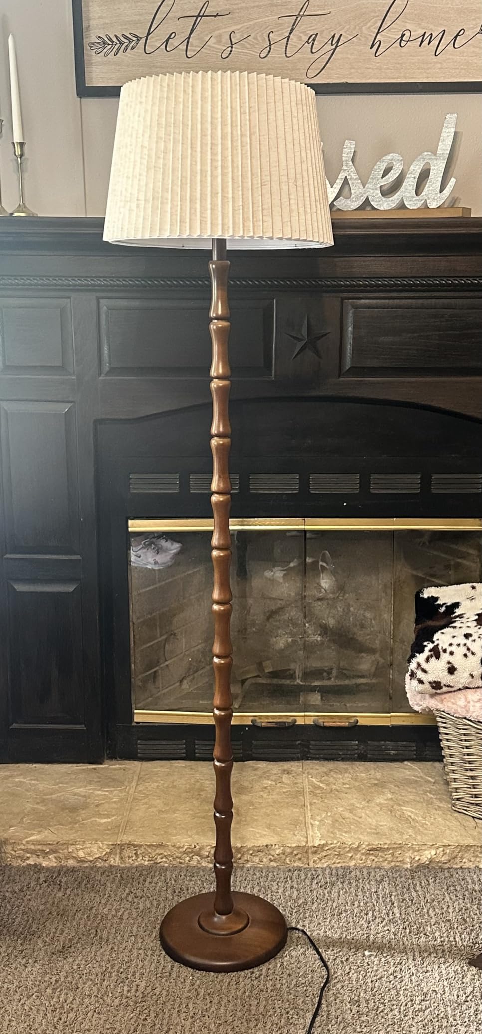 Real Wood Floor Lamp with Dual Lampshades, Sculptural Spindle Standing Lamp with Foot Switch, Modern Farmhouse Dimmable Floor Lamp for Living Room, Bedroom, Reading Corner & Cozy Home Decor customer photo 2