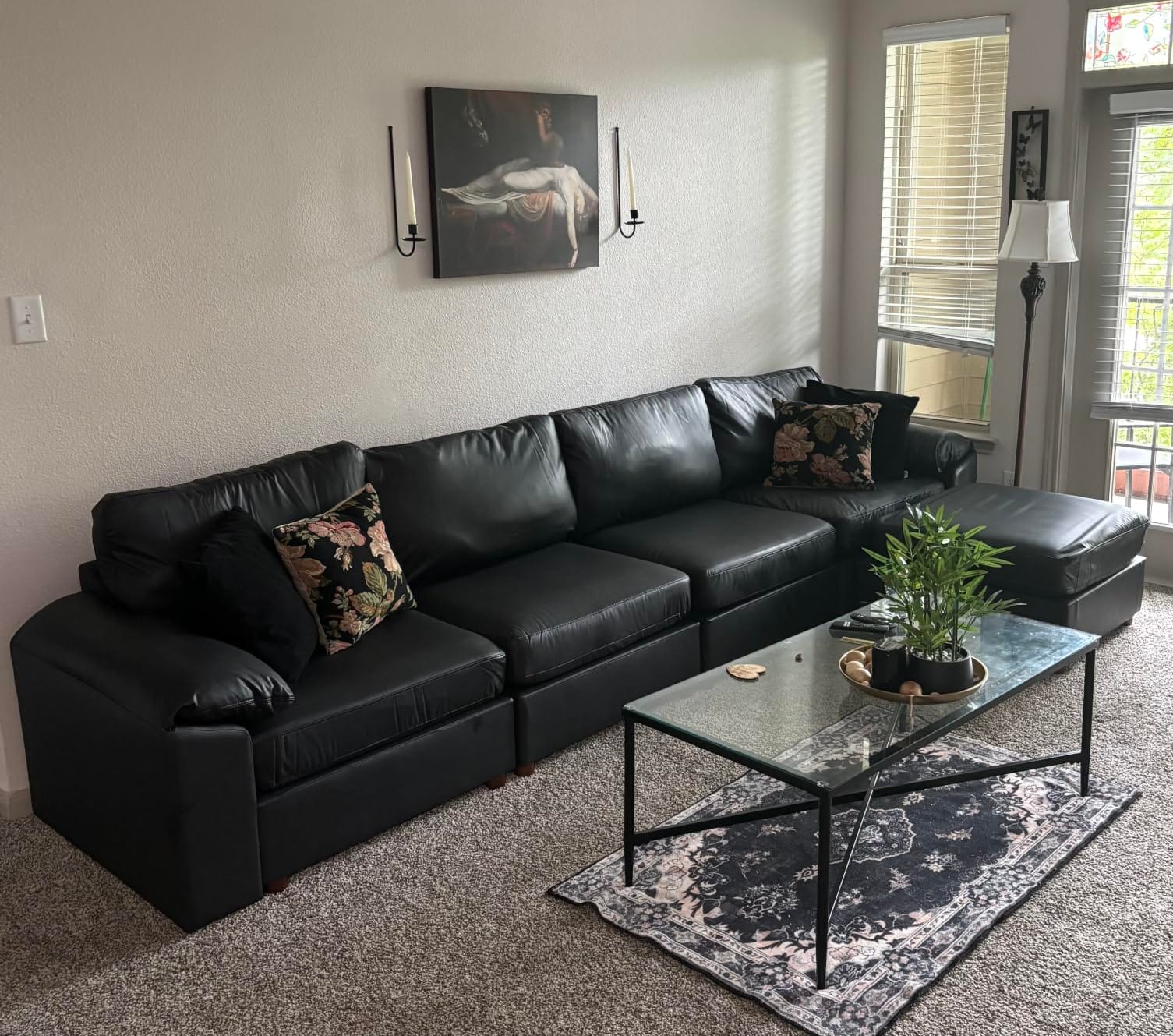 EASE MOOSE Leather Sectional Couch, L Shaped Modular Sectional Sofa, Beige customer photo 1