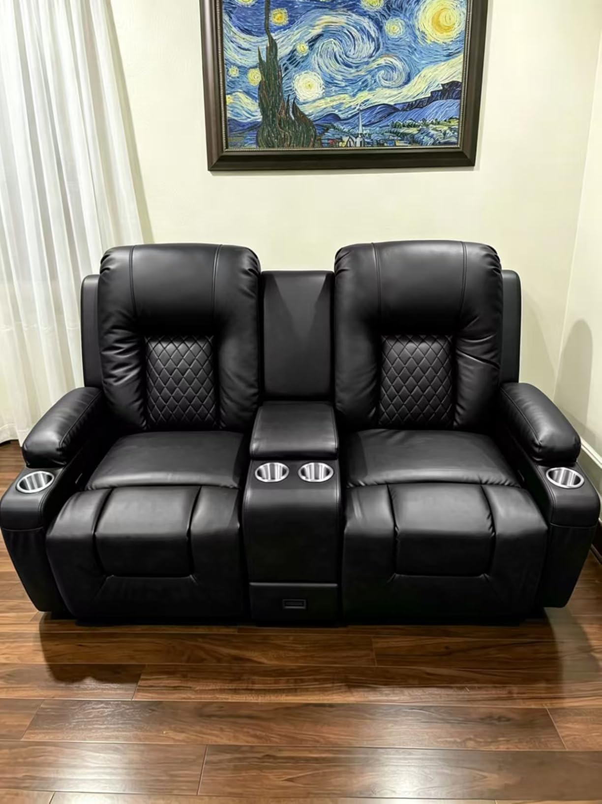 YONISEE 4 Seat Recliner Sofa, Manual Reclining Sofa Couch with USB Ports, 2 Cell Phone Holder, 4 Seater Loveseat Recliner Couch for Living Room Home Theater Seating customer photo 1