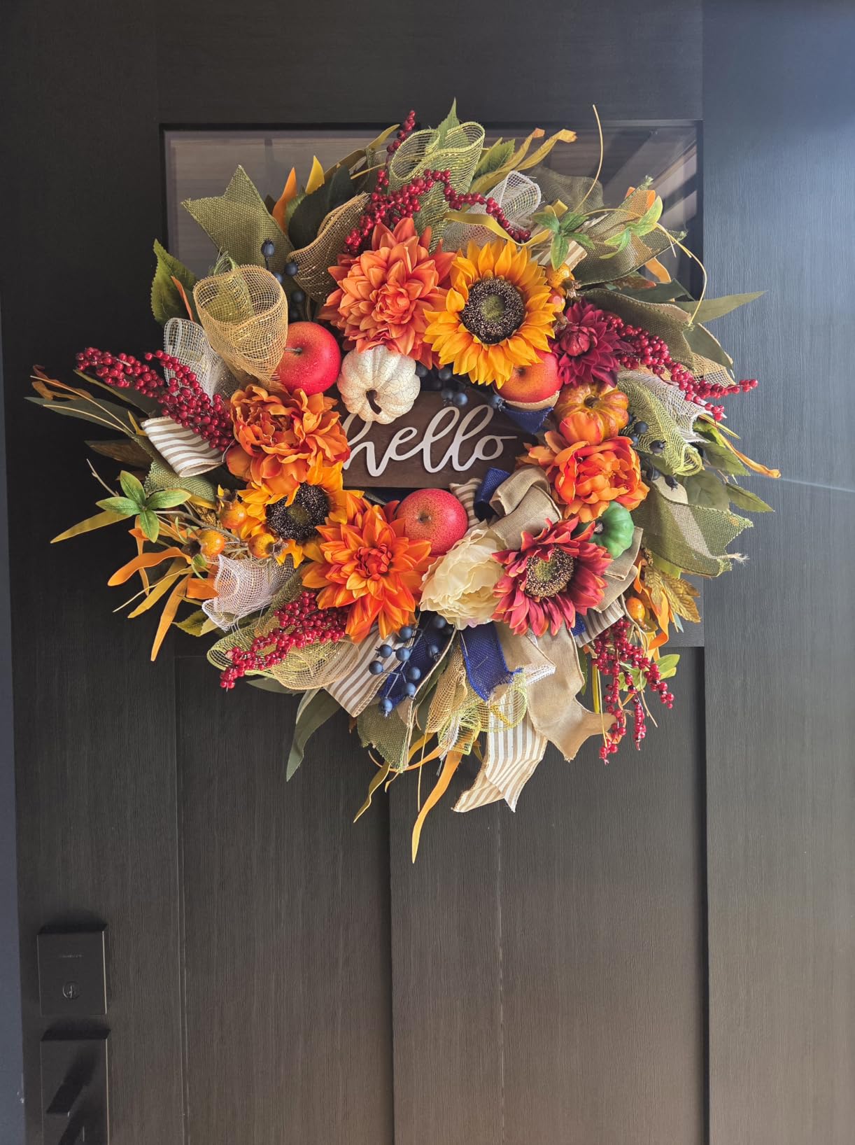 Fall Wreaths for Front Door 24 Inch Autumn Harvest Sunflower Apple Wreath customer photo 2