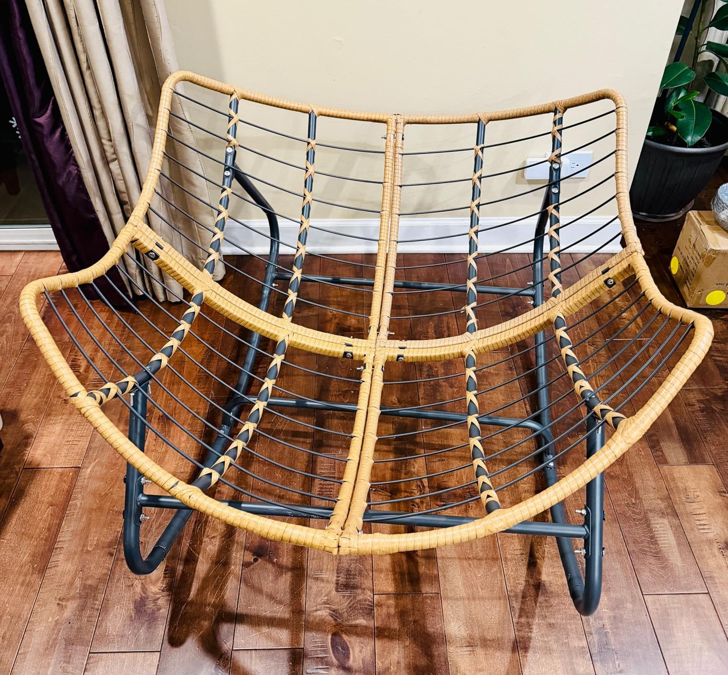 SWITTE Papasan Rocking Chair, Outdoor Wicker Egg Rocker with Cushion, Grey customer photo 2
